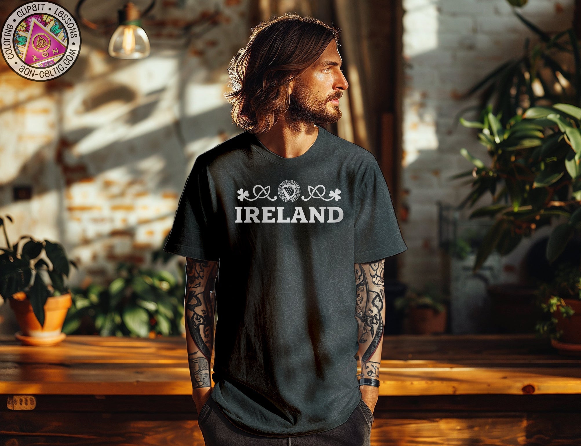 a man with long hair wearing a black shirt