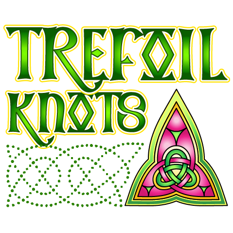 a green and pink logo with a celtic knot on it