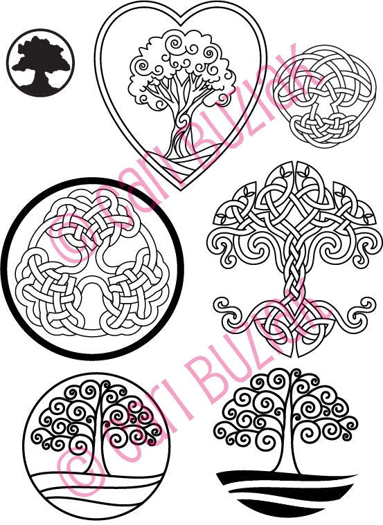 Celtic Tattoo Clipart - Black and White Tree Designs | Pagan Spiral, Knotwork & Fantasy Art
