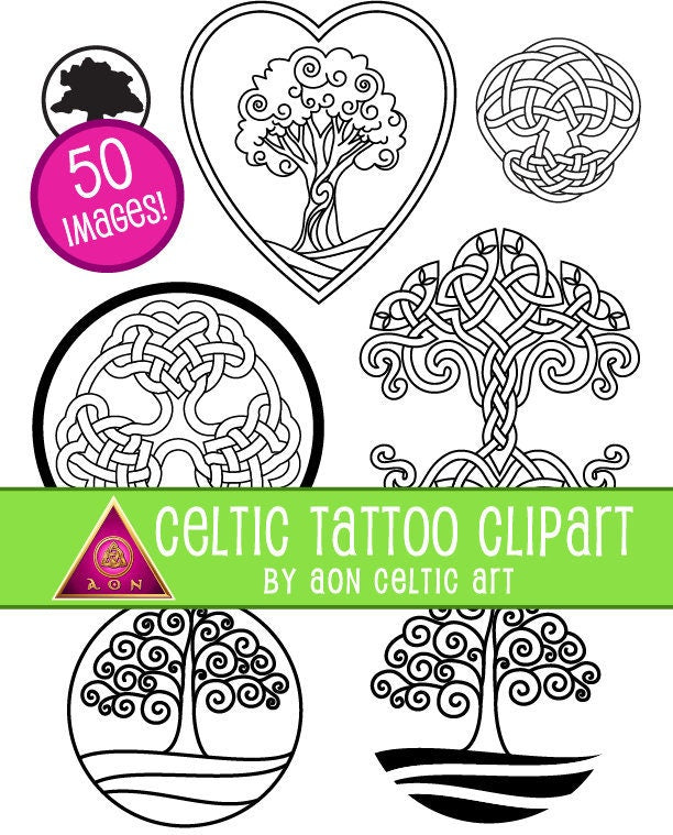 Celtic Tattoo Clipart - Black and White Tree Designs | Pagan Spiral, Knotwork & Fantasy Art