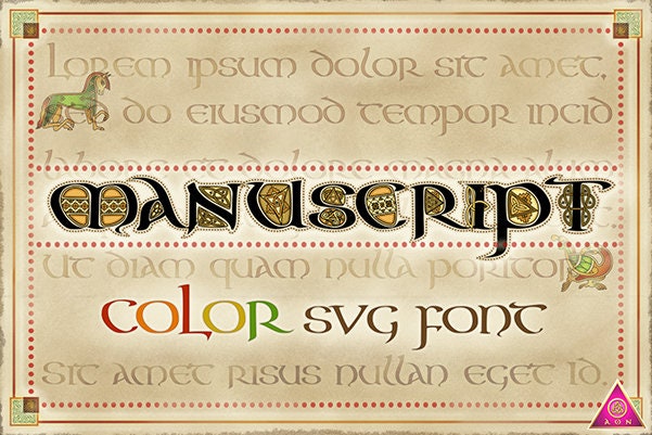 CELTIC Color FONT - Aon Manuscript Antique, INVITATIONS, Opentype svg, Irish Wedding Stationary, Celtic Font, Lettering, Celtic Calligraphy