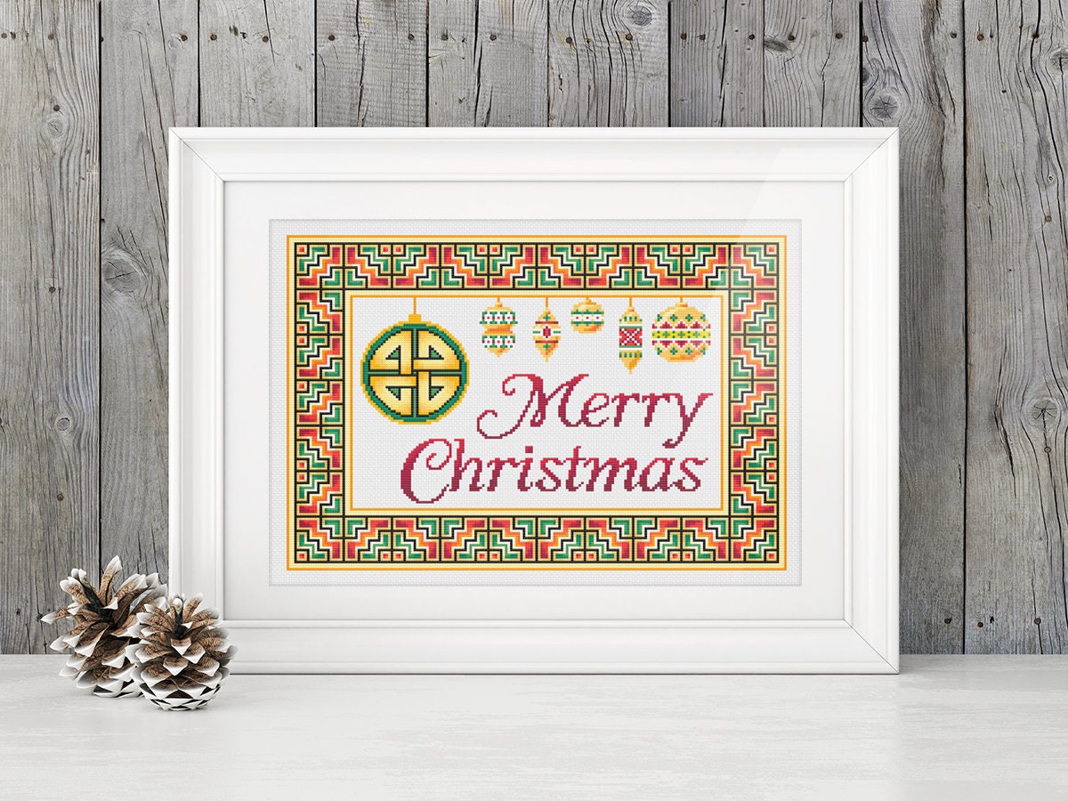 Celtic Cross Stitch Pattern – Christmas Irish Embroidery Design with Knotwork