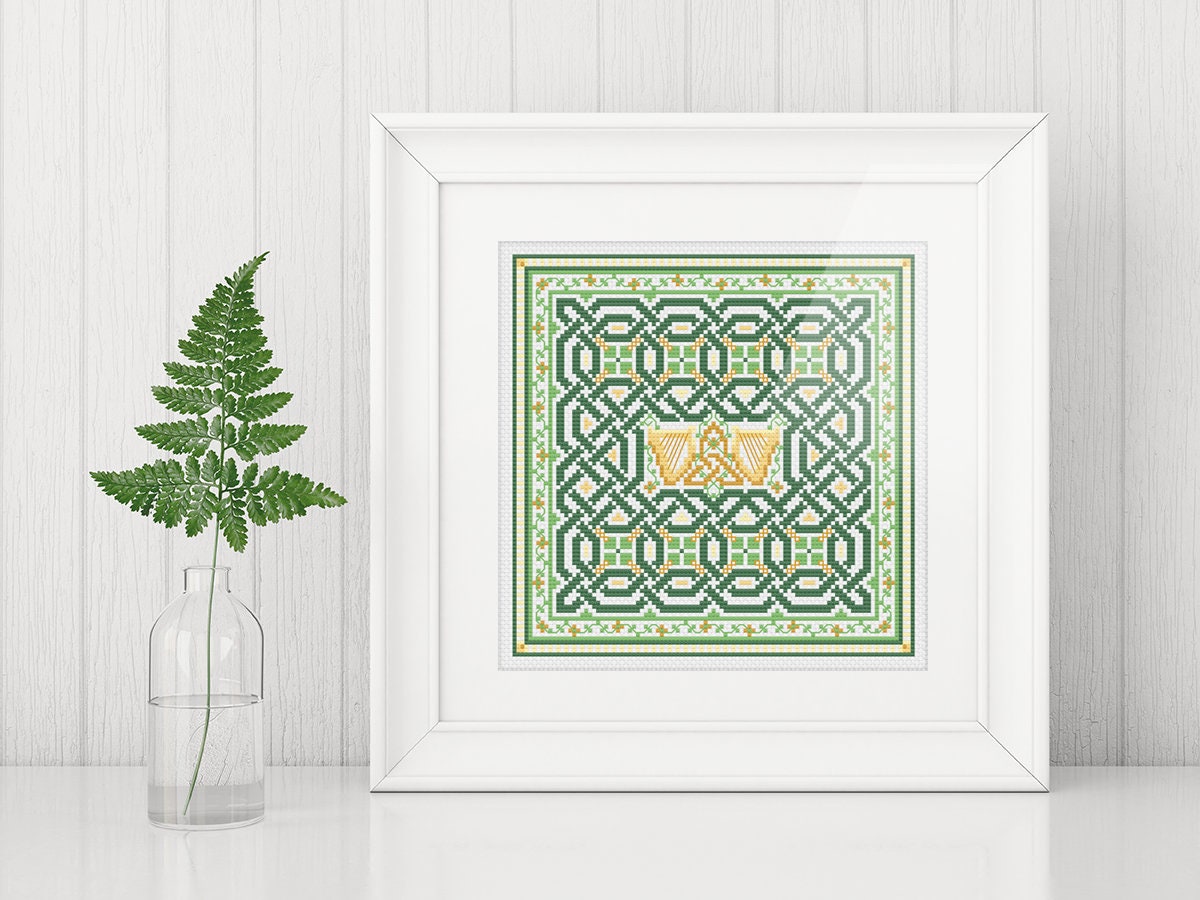 Celtic Cross Stitch Pattern - Irish Embroidery Design | Shamrock Kit, Aida 14 Count Fabric