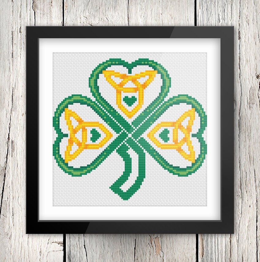 Celtic Cross Stitch - Shamrock Cross Stitch With Trinity Knot Design | 14 Count Aida