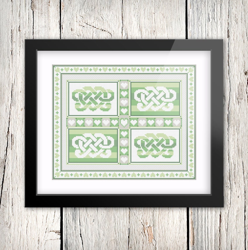 Celtic Cross Stitch Pattern – Irish Love Banner With Love Knot Design, Aida 14 Count Chart
