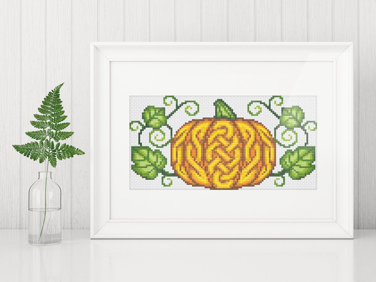 Celtic Cross Stitch - Thanksgiving Pumpkin Embroidery Pattern | Quick PDF Chart