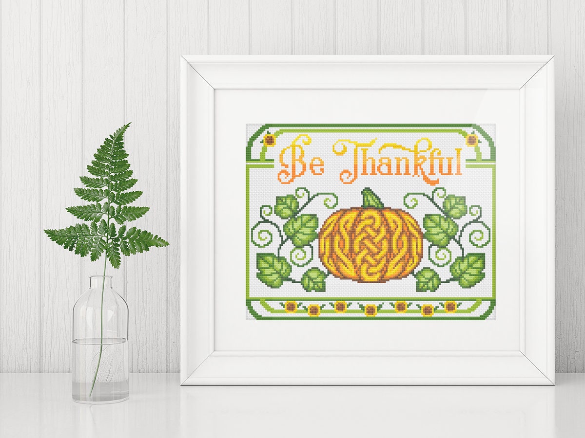Celtic Cross Stitch Pattern - Thanksgiving Pumpkin Embroidery Design PDF