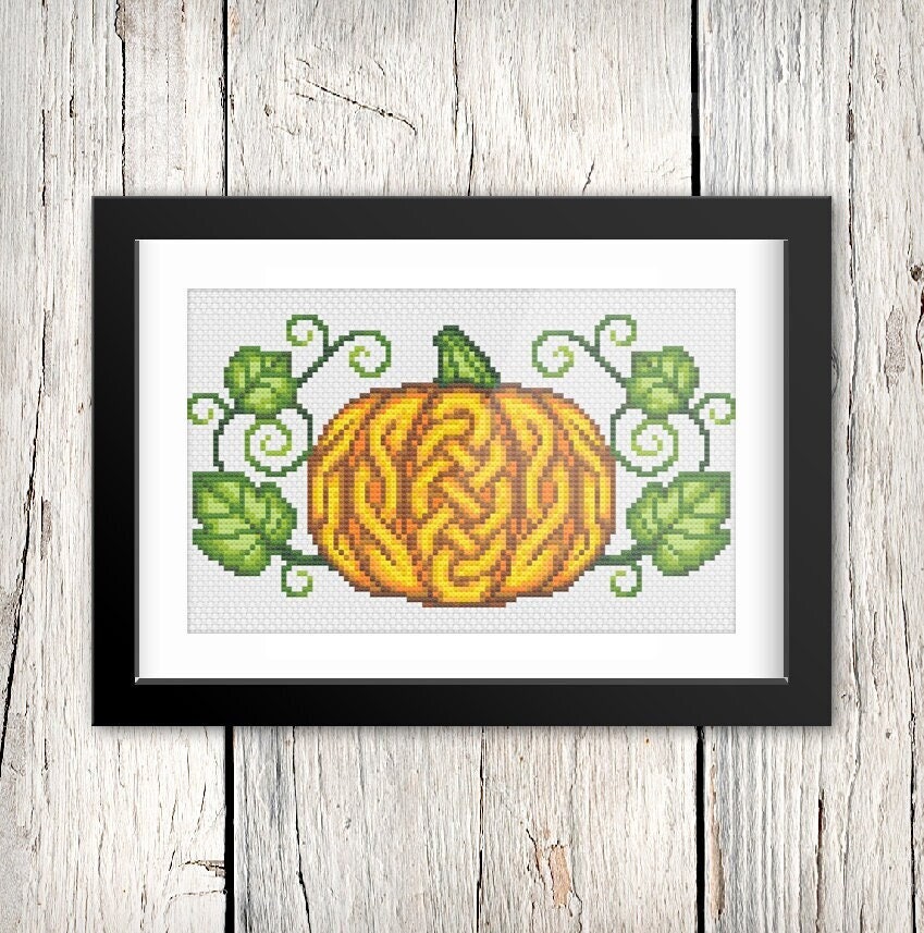 Celtic Cross Stitch - Thanksgiving Pumpkin Embroidery Pattern | Quick PDF Chart