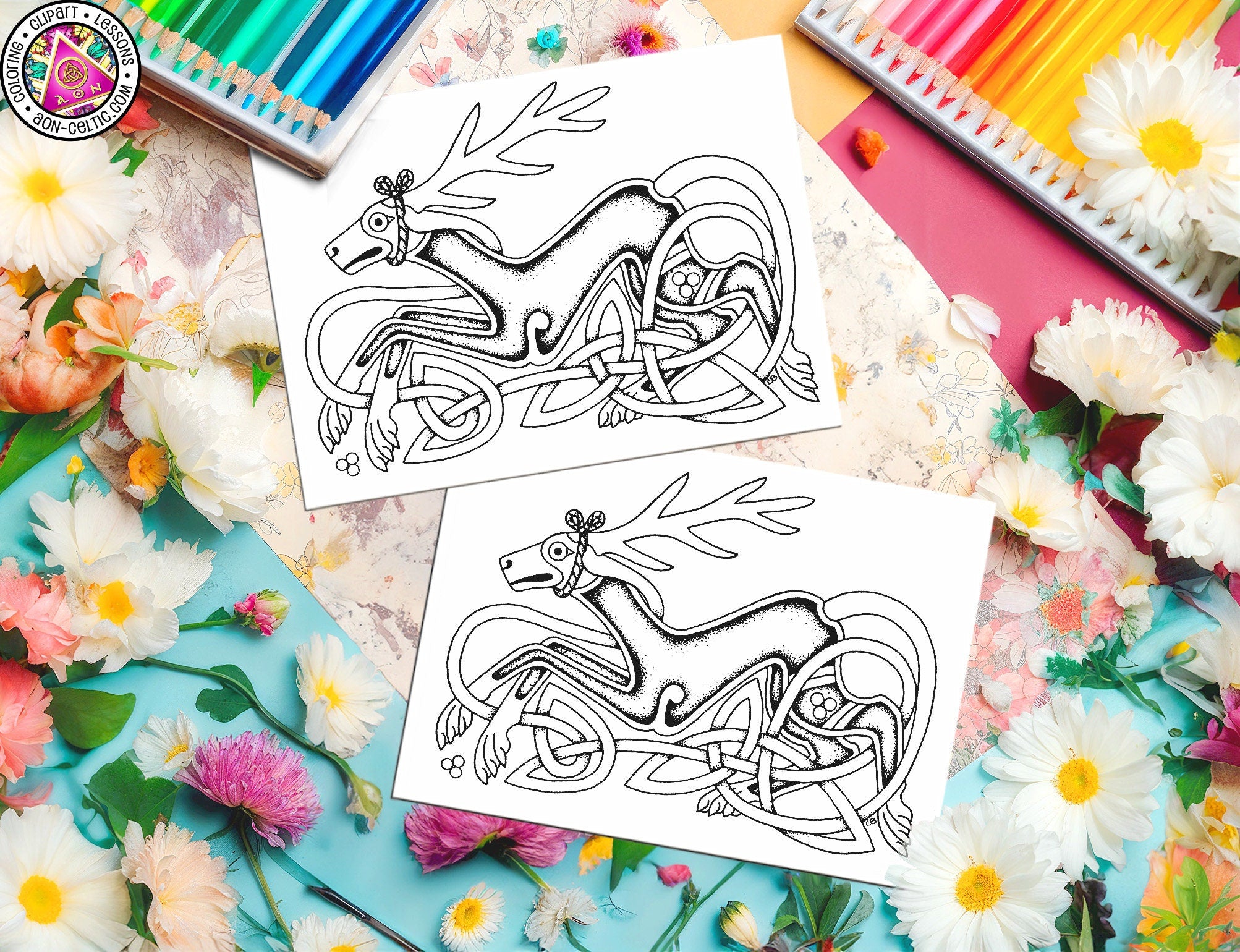 Celtic Greeting Card - Printable Holiday Dog Coloring Page PDF | Irish Art Card
