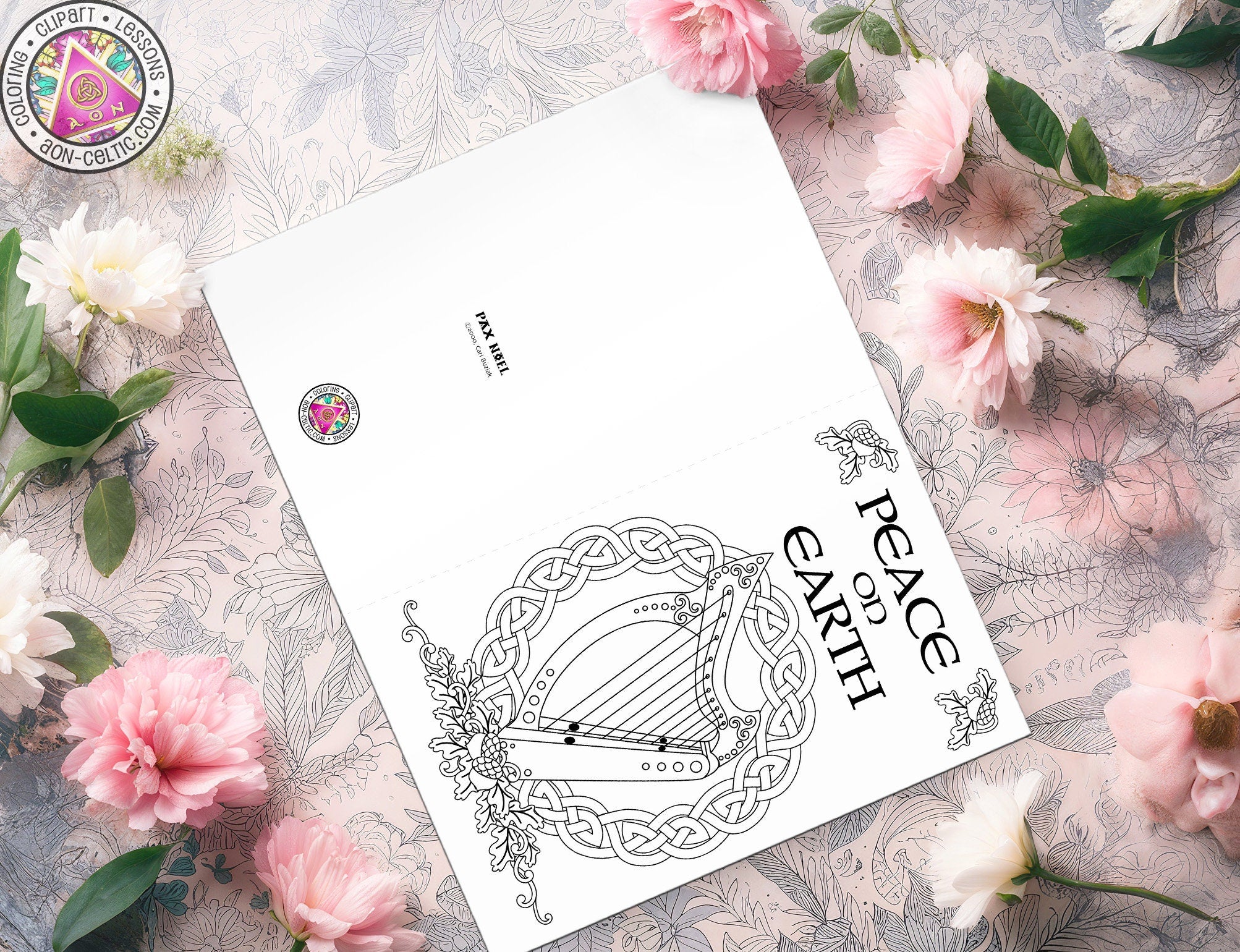 a paper with a picture of a harp on it