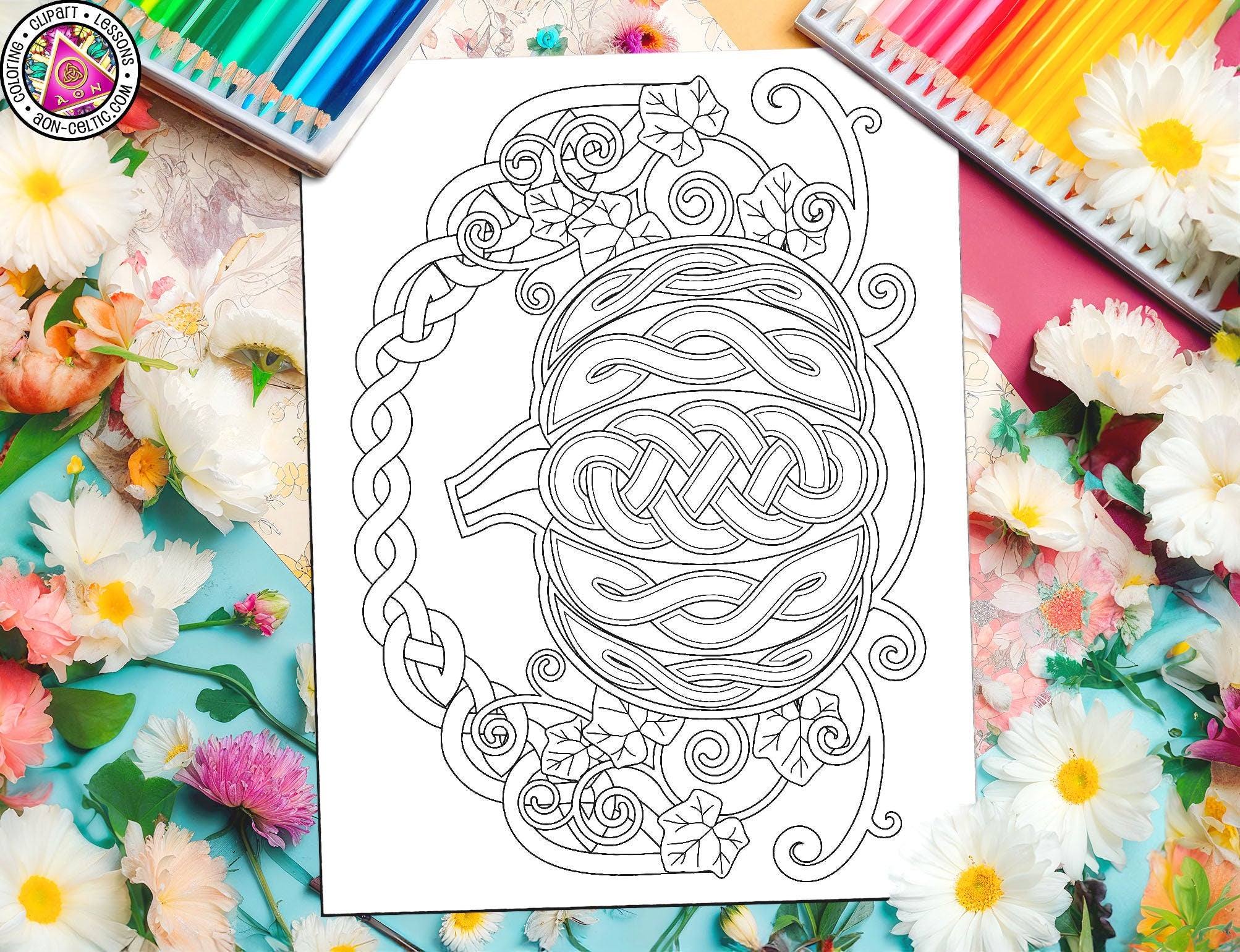 Celtic Pumpkin Coloring - Pumpkin Twist Art | Thanksgiving & St Patrick's Day Pages