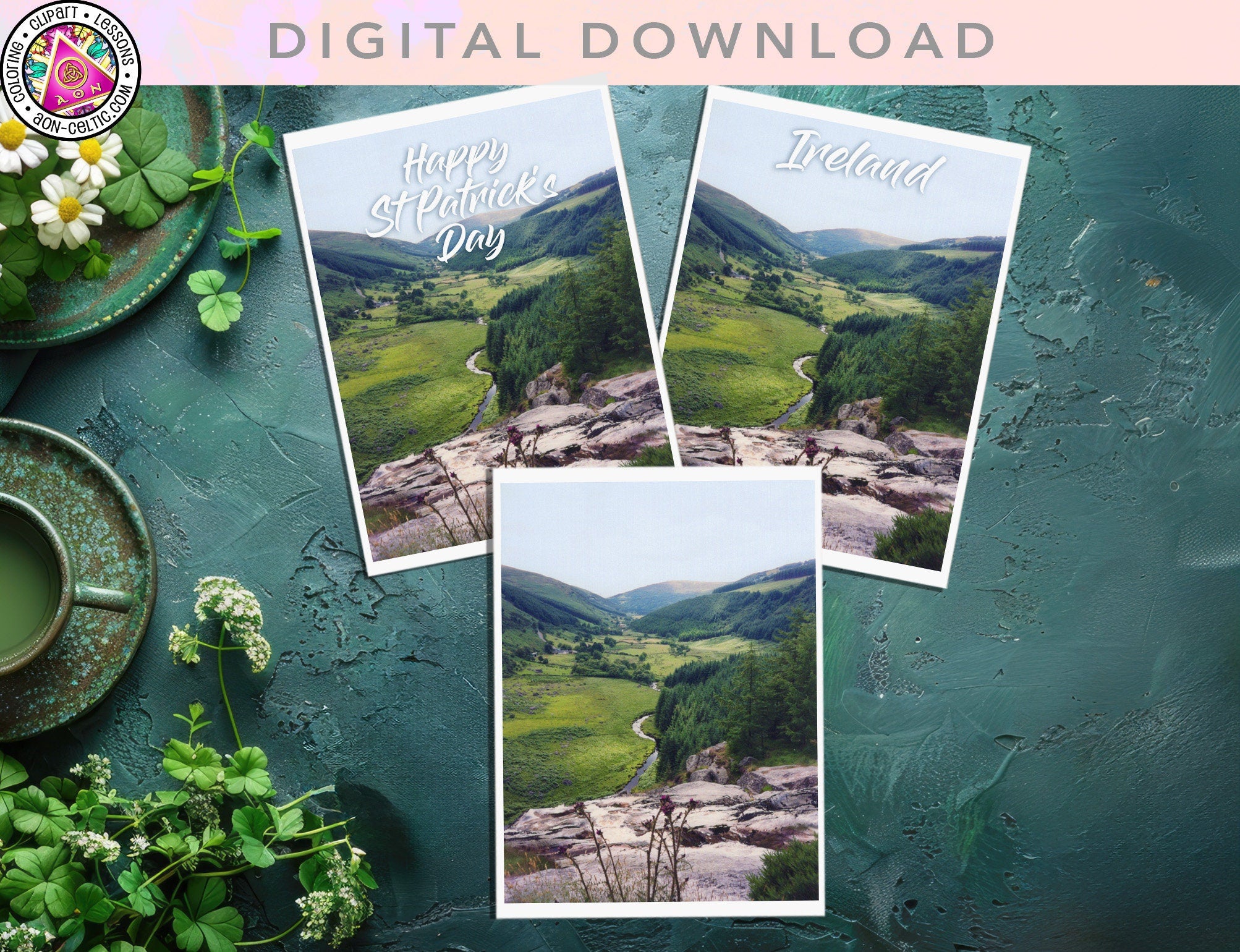 Irish Greeting Card – Waterfall at Glenmacnass | Celtic Art Cards, Thank You PDF