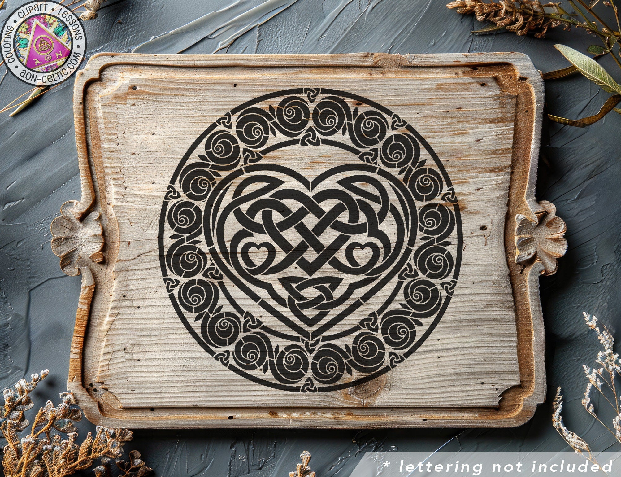 a wooden plaque with a celtic heart on it