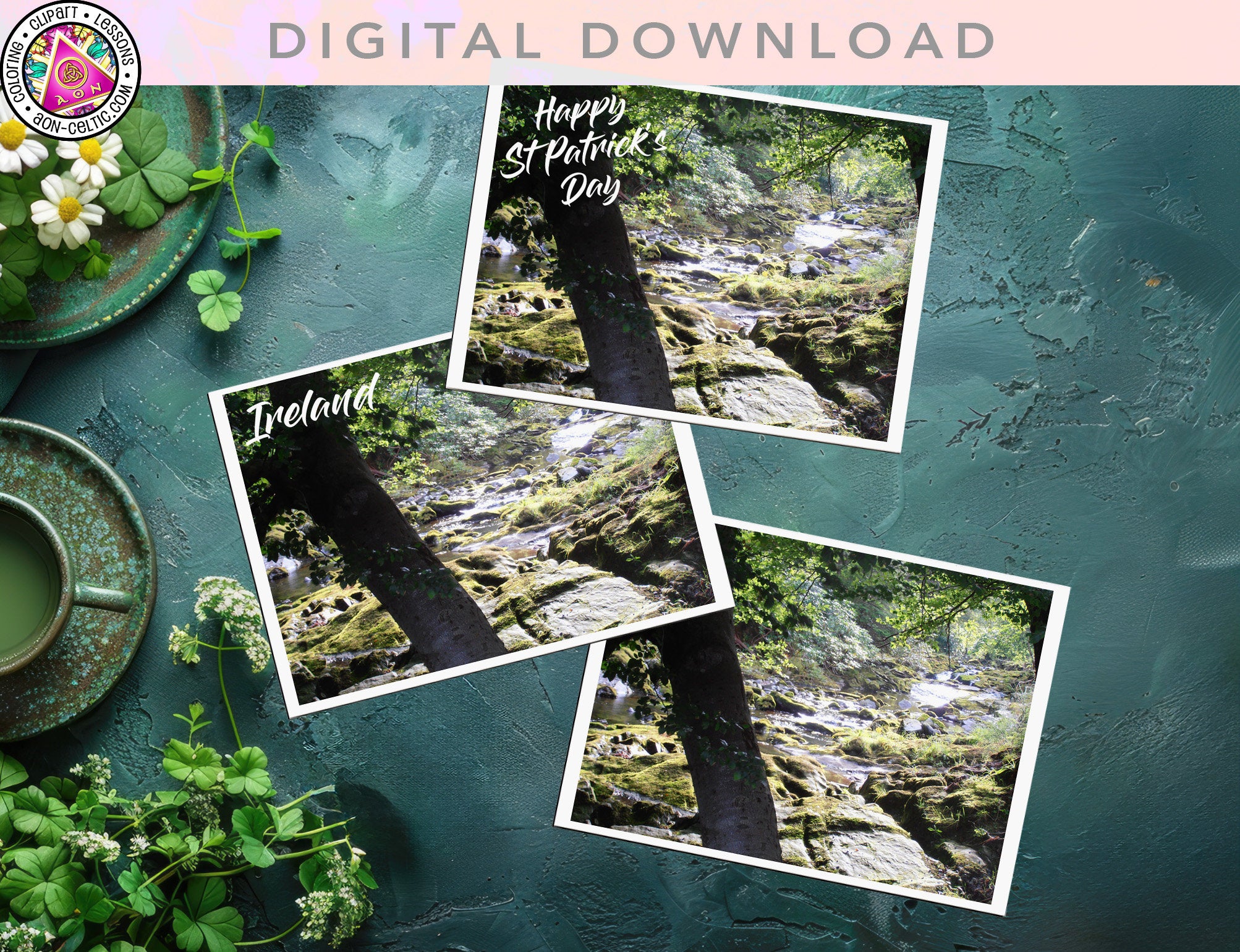 Irish Greeting Card – Ness Woods River & Ancient Tree | Celtic Art PDF Download