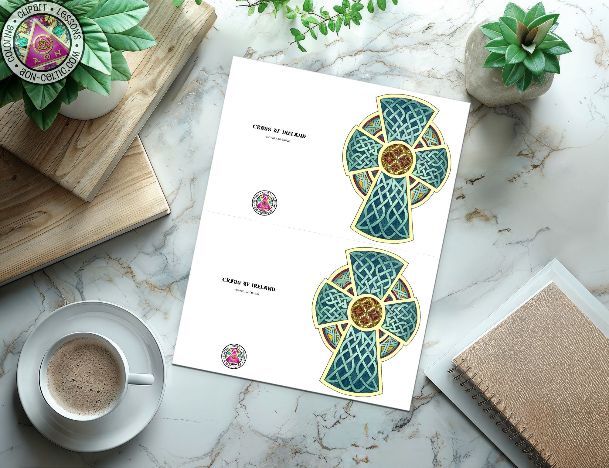 a cup of coffee sitting on top of a table next to a piece of paper