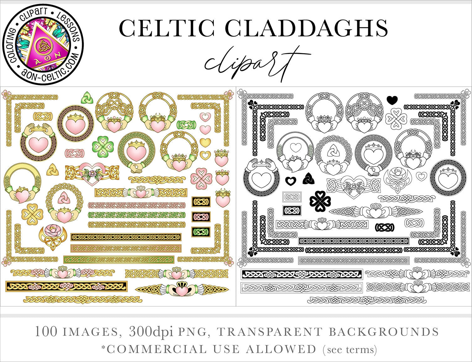 Celtic Clipart Pack - Claddagh Designs & Lover's Knot Borders for Wedding Stationery