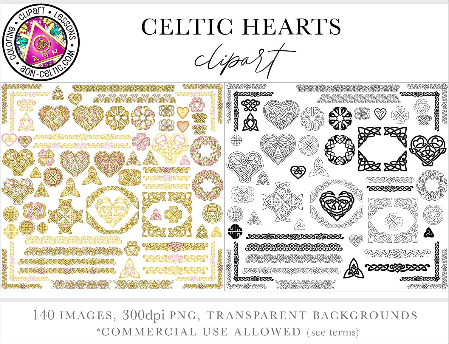 Celtic Clipart Pack - Rose Gold Knotted Hearts & Trinity Knot Clip Art for Wedding Invitations