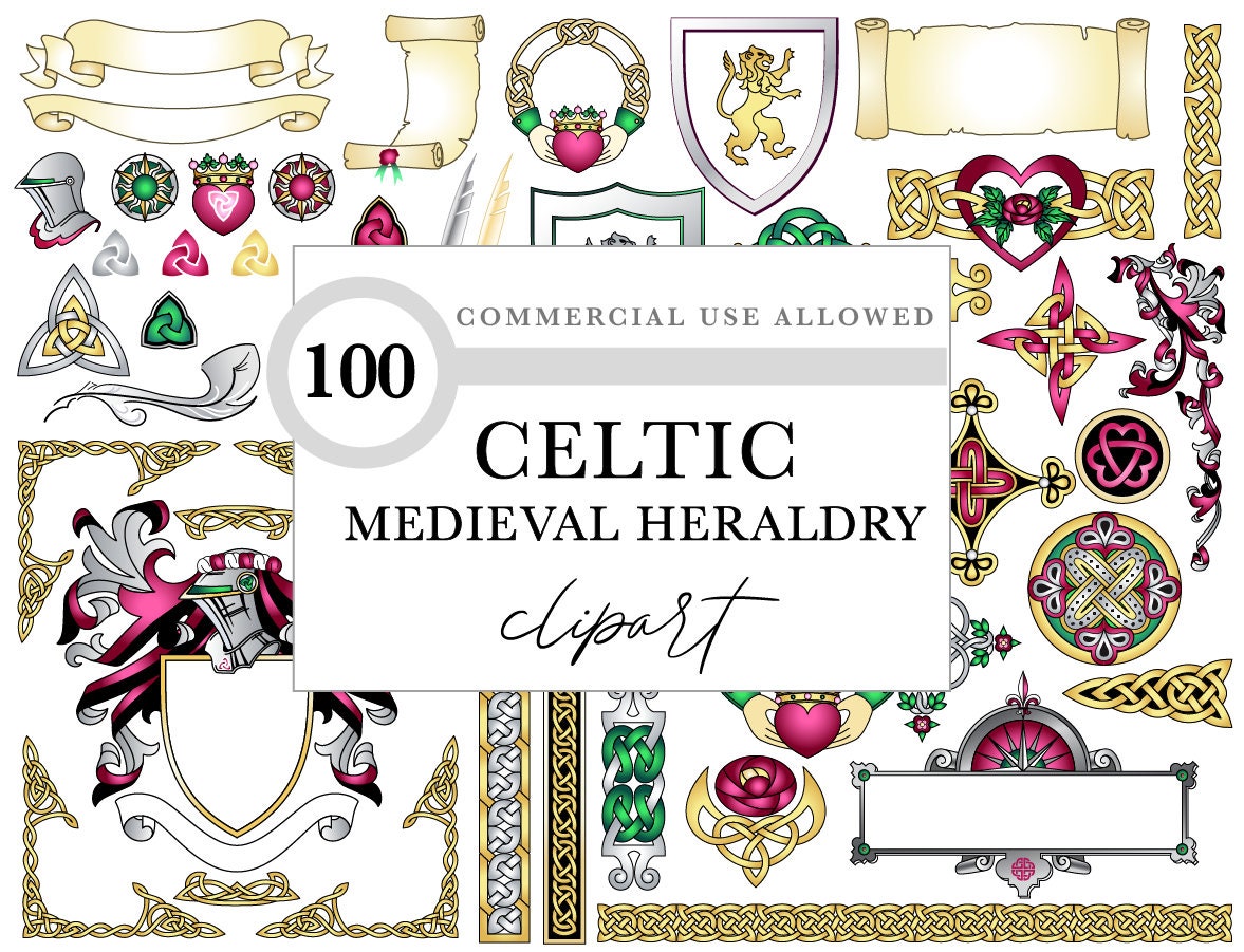 Celtic Clipart Pack - Medieval Heraldry Clip Art for Wedding Invitations & Crafts