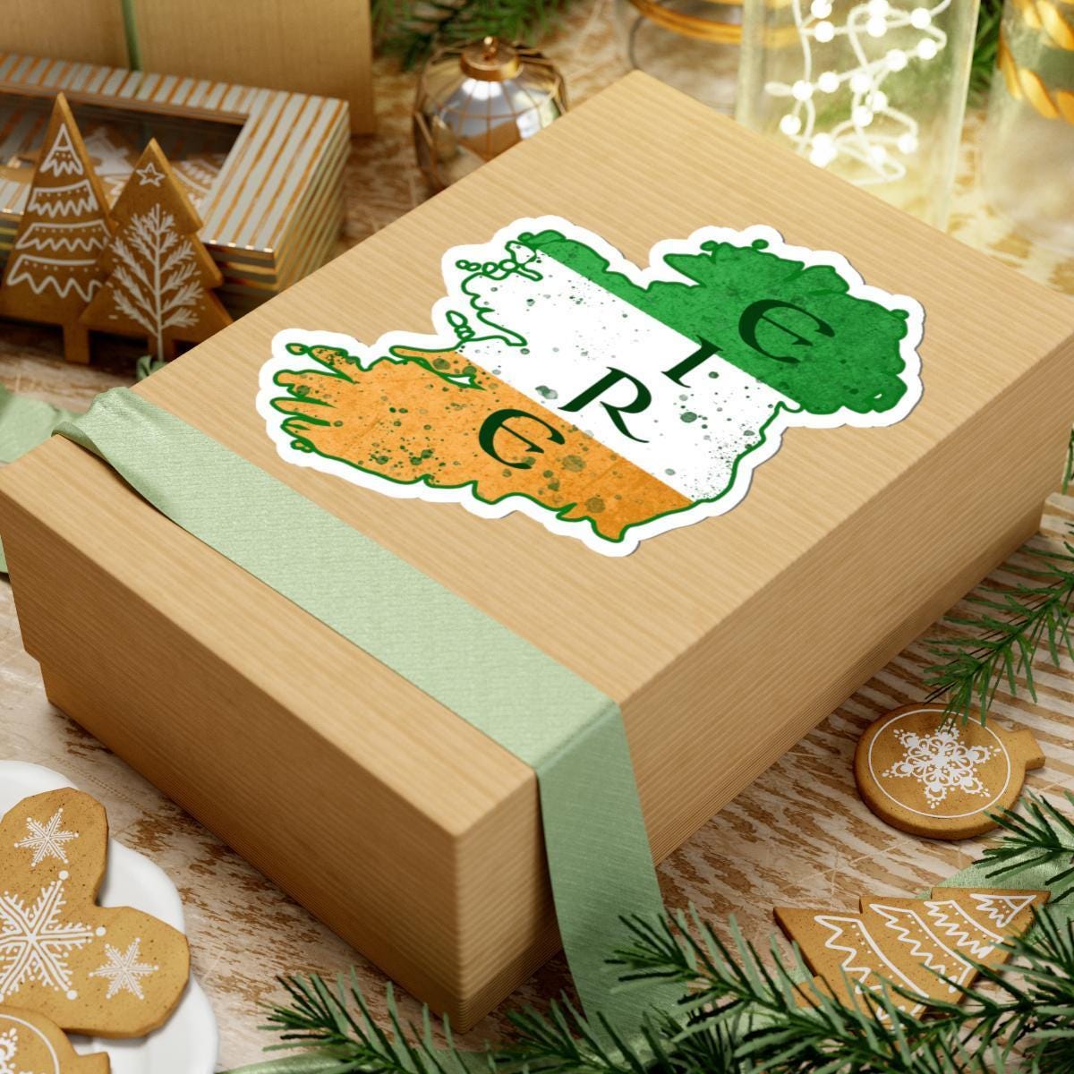 Eire Map Decal - Irish Flag Sticker With Glossy Vinyl & Distressed Map Design