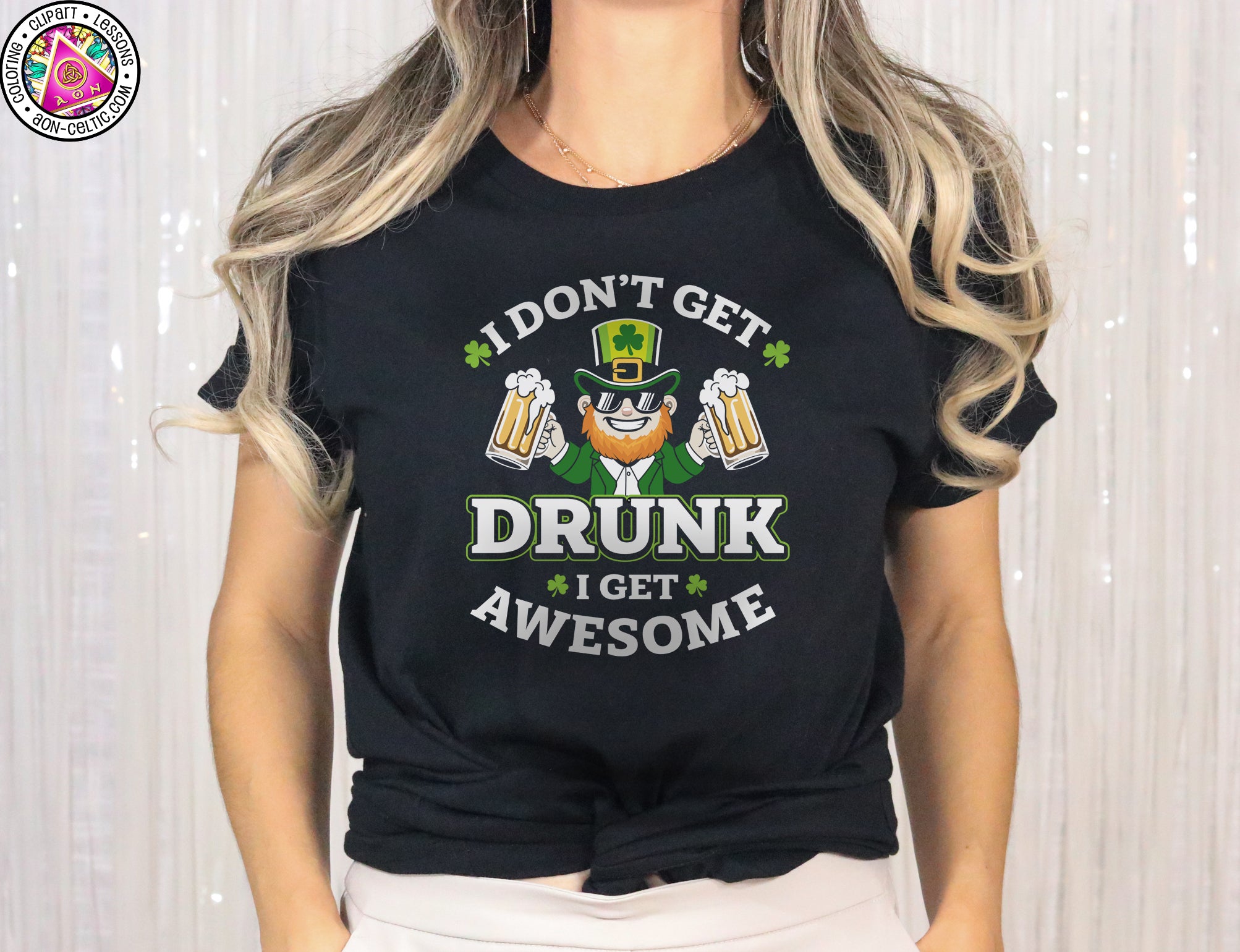 a woman wearing a st patrick's day t - shirt