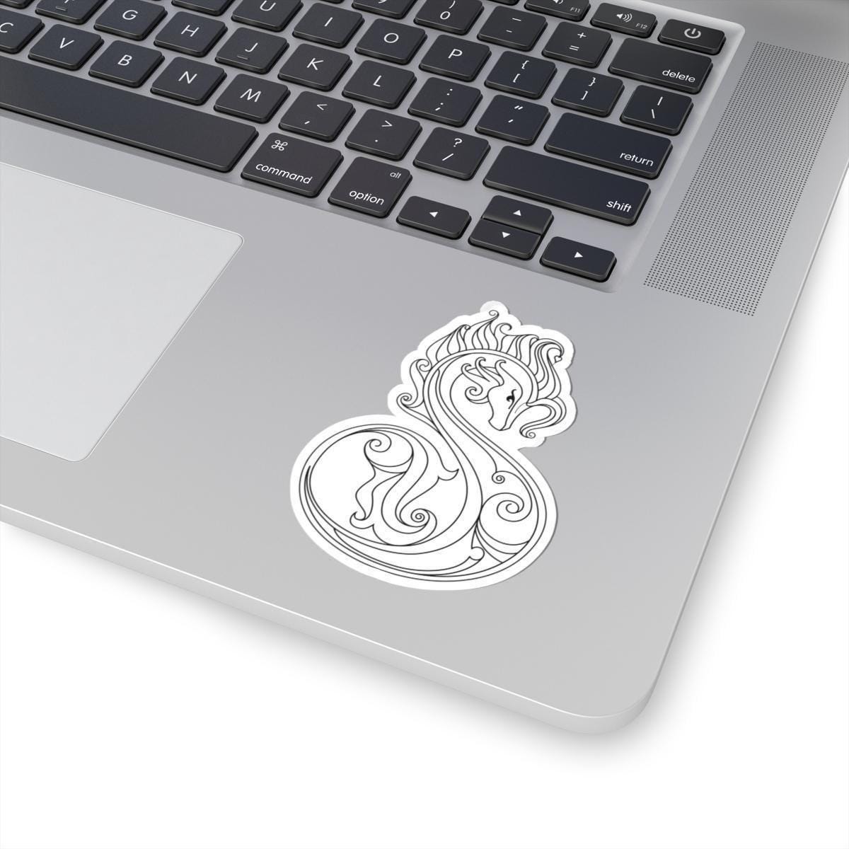 Celtic Seahorse Sticker - Baroque Line Drawing Vinyl Sticker Decor with Glossy Finish