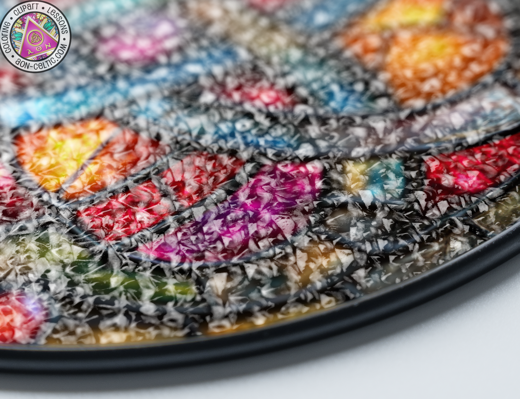 a close up of a plate with a design on it