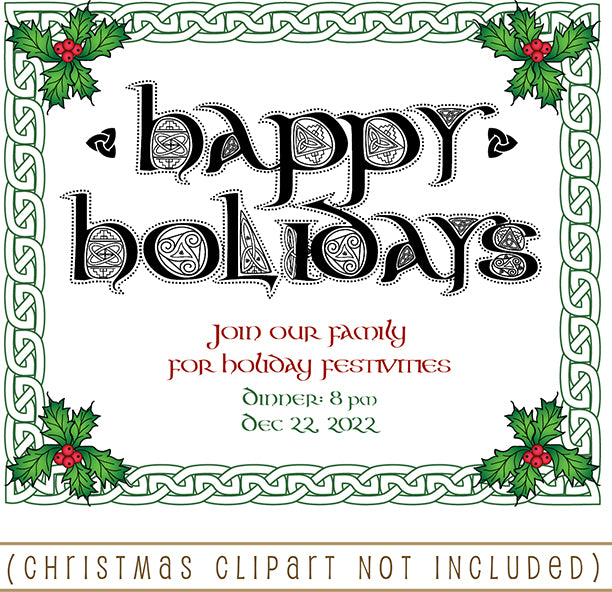 a happy holidays card with holly leaves