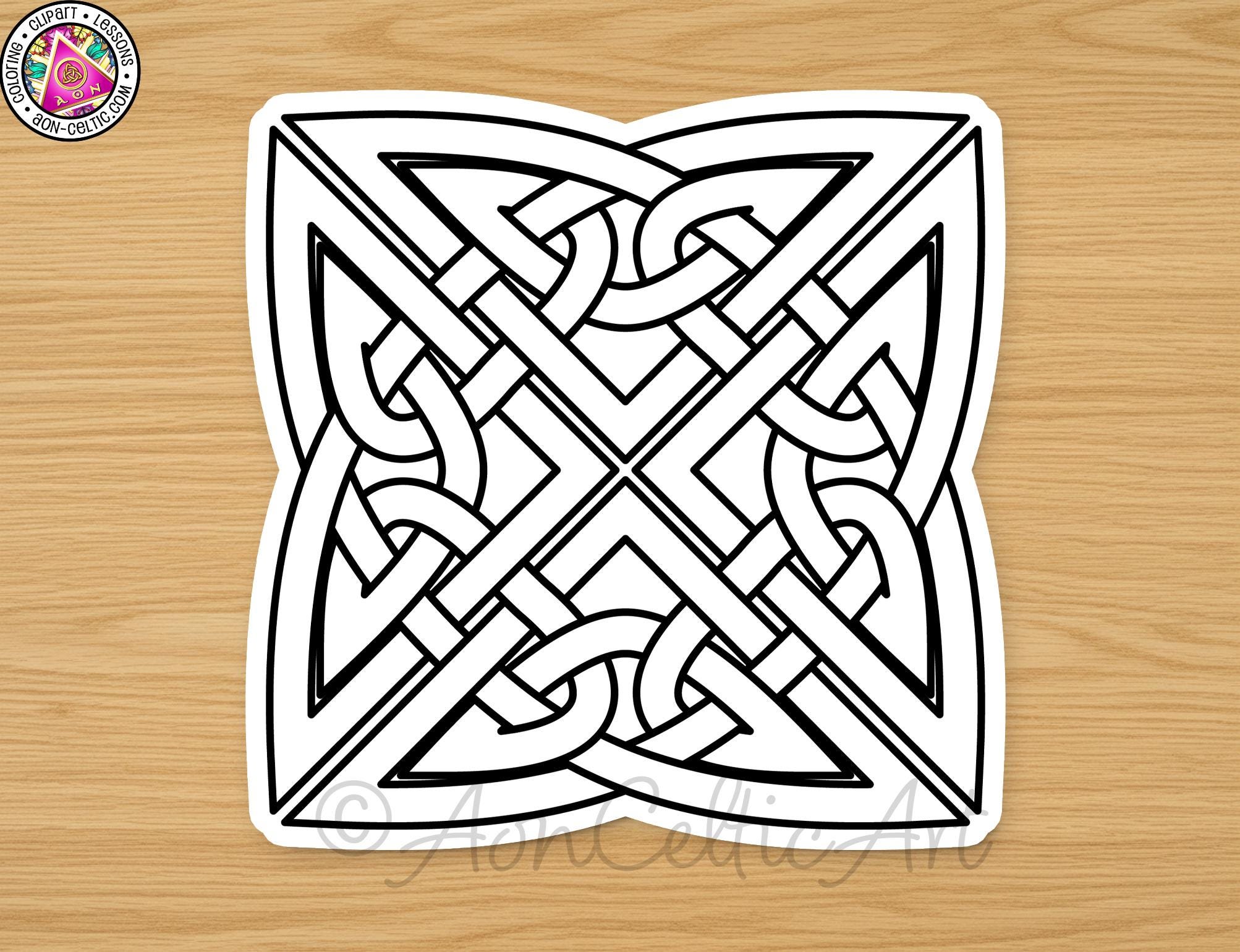 A black and white image depicting a complex, intricate Celtic knot design.