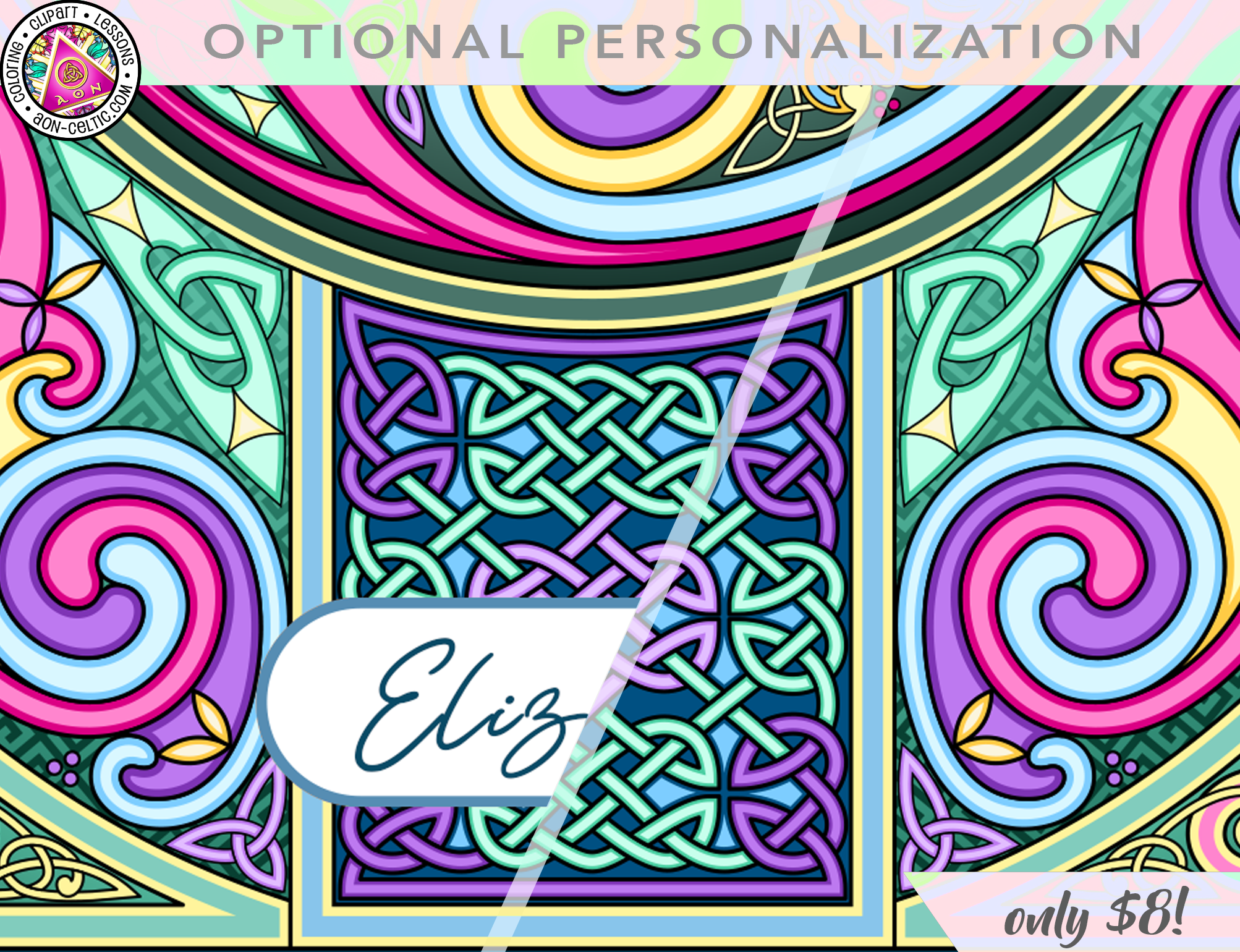 a colorful picture of a door with a name on it