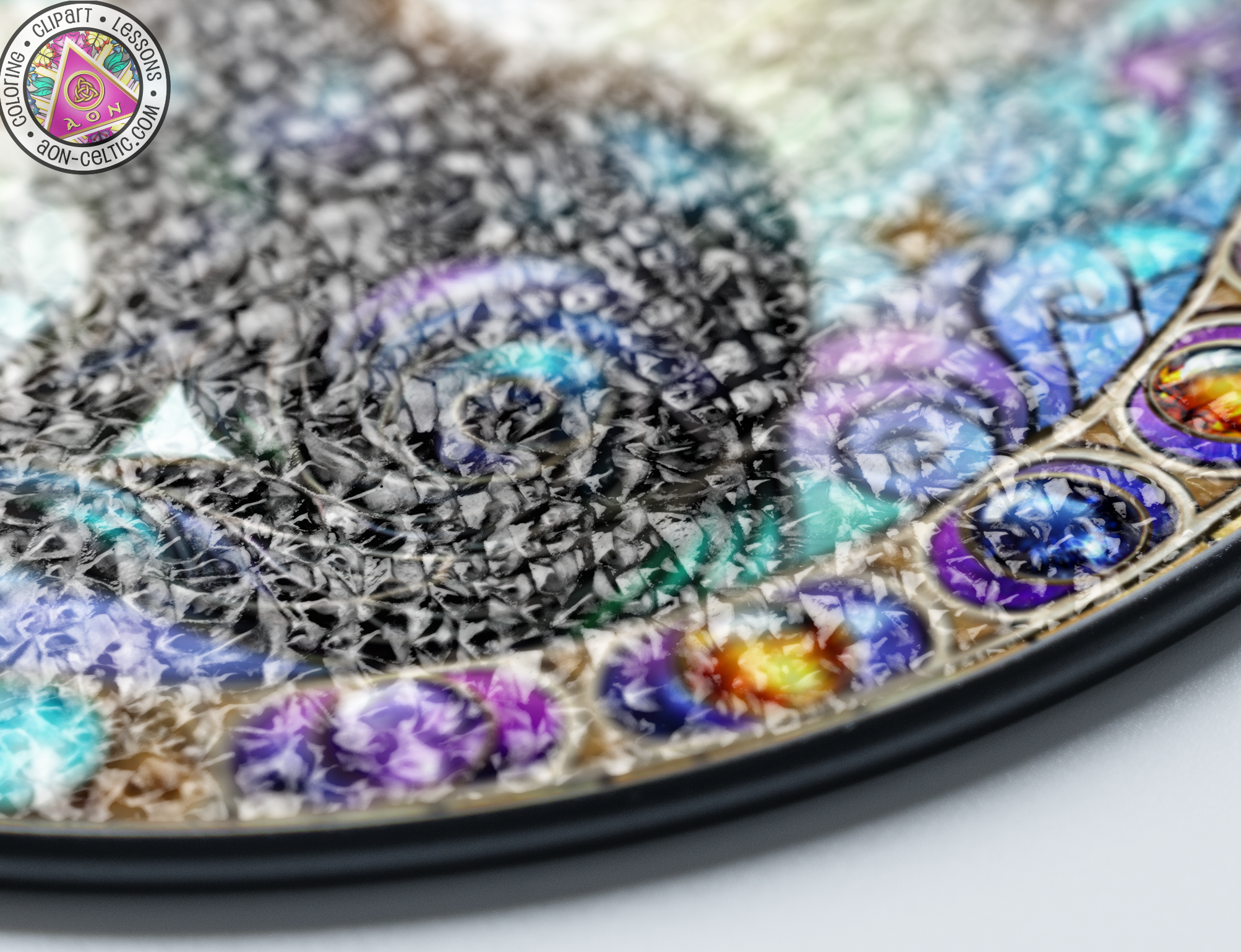 a close up of a plate with a design on it