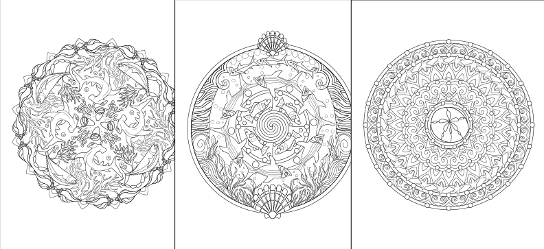 three intricate and ornate designs, each featuring a unique pattern and motif. The designs are arranged in a row, showcasing the artist's skill and creativity in crafting these visually appealing and detailed patterns.