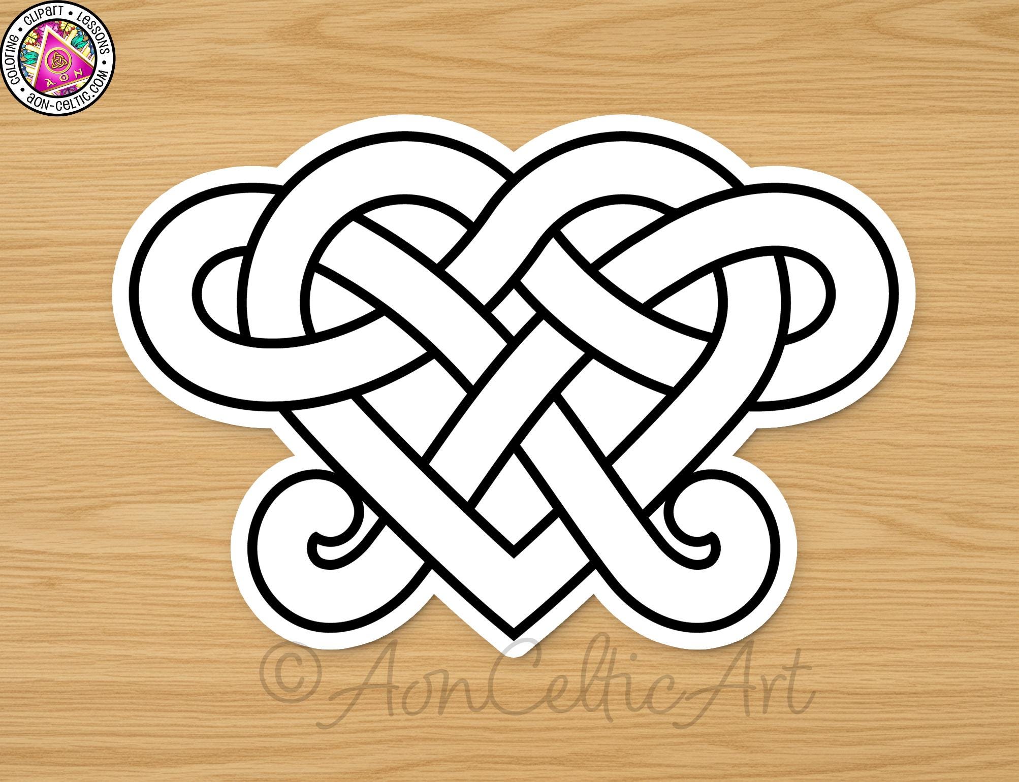 A heart-shaped design with intertwined lines, resembling a Celtic knot pattern.
