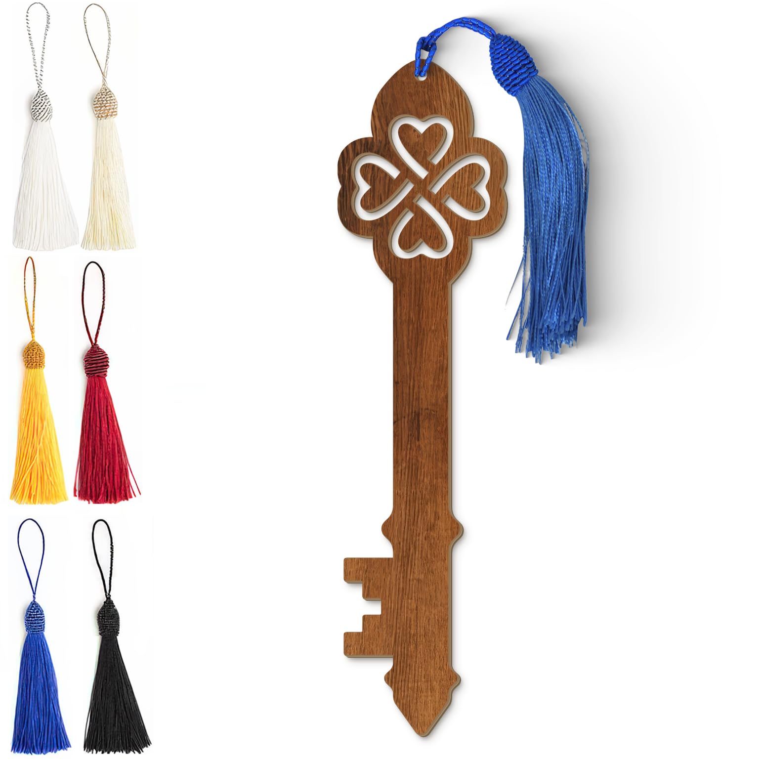 Celtic Wooden Bookmark – Woven Heart Knot with Silky Tassel | Dark Wood Grain Finish