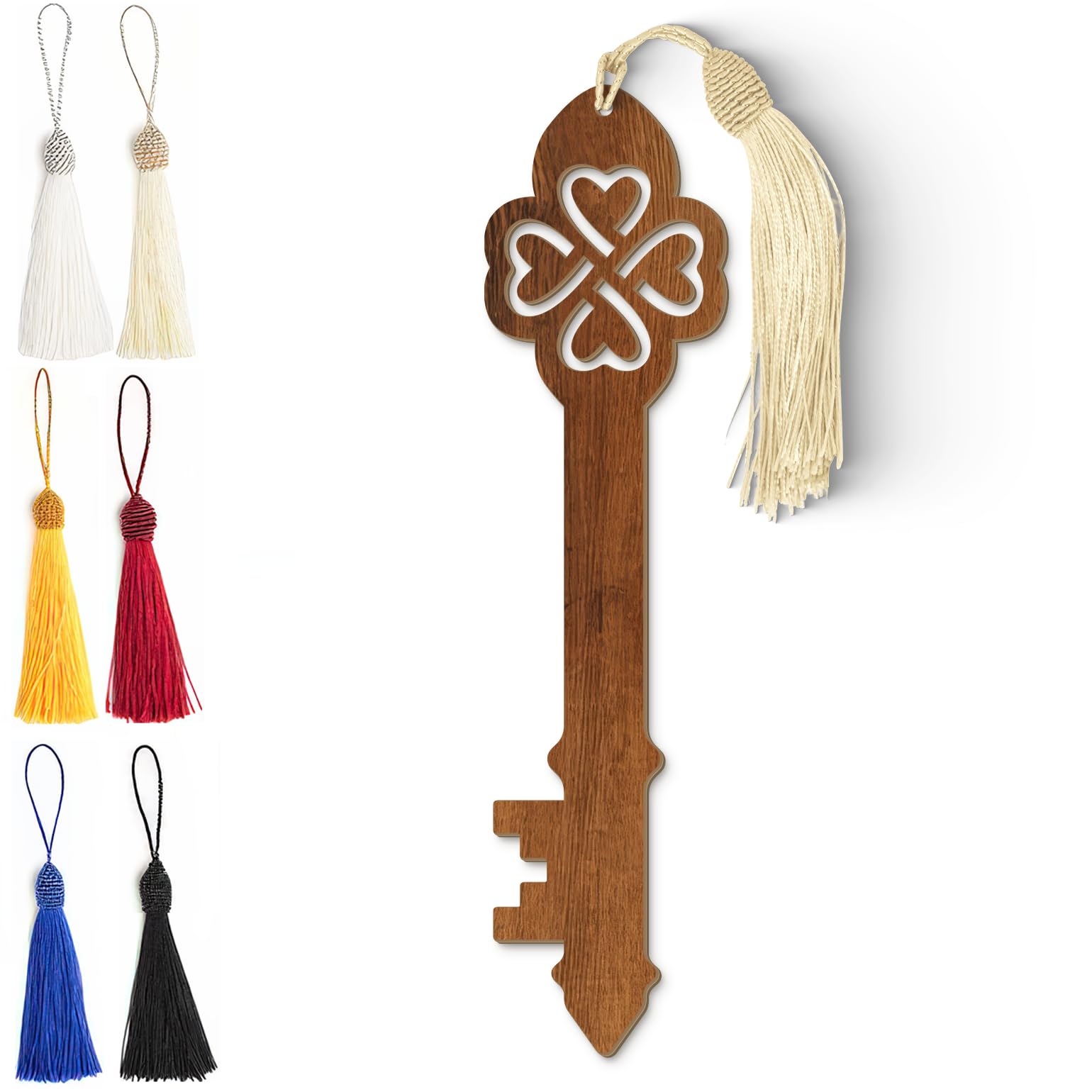Celtic Wooden Bookmark – Woven Heart Knot with Silky Tassel | Dark Wood Grain Finish