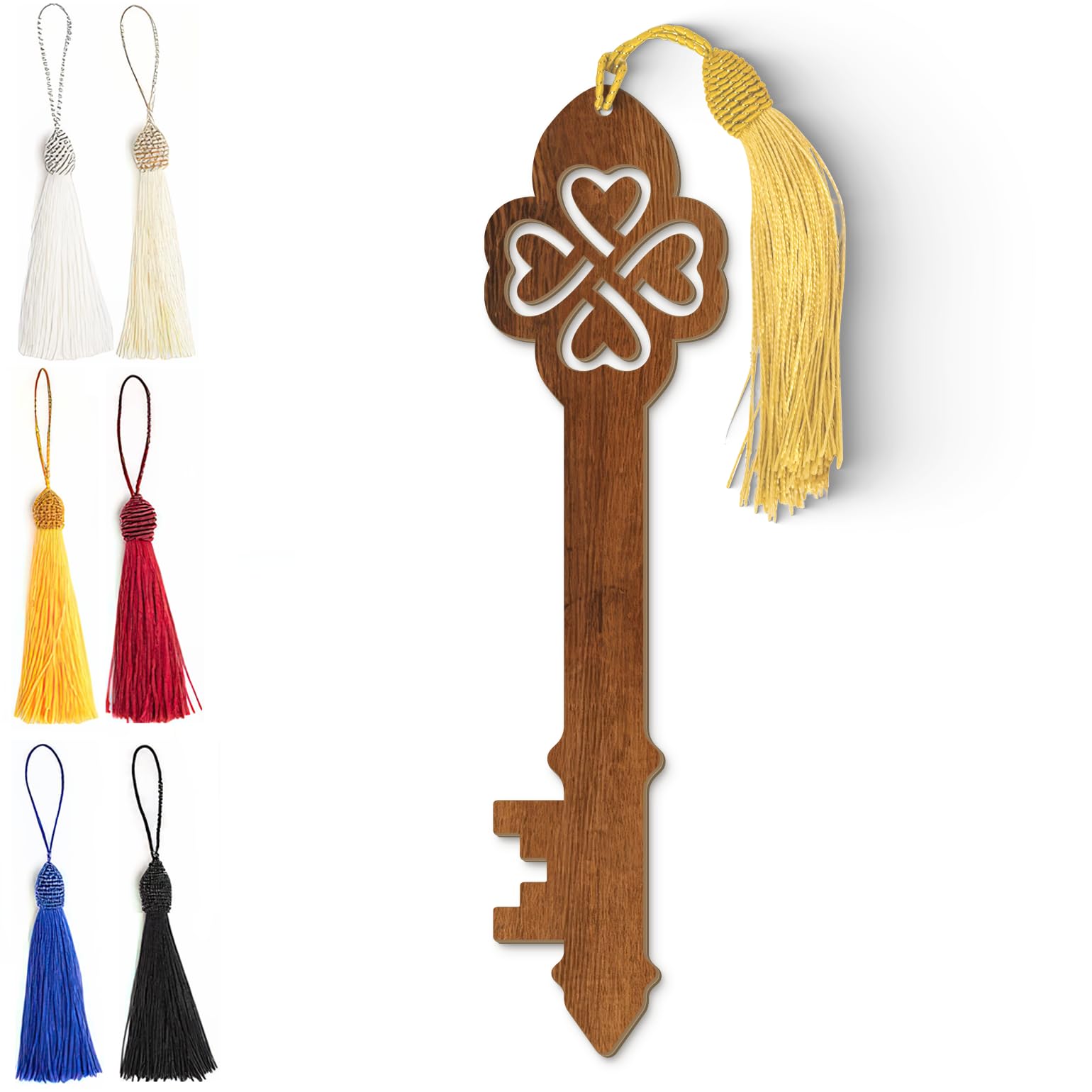 Celtic Wooden Bookmark – Woven Heart Knot with Silky Tassel | Dark Wood Grain Finish