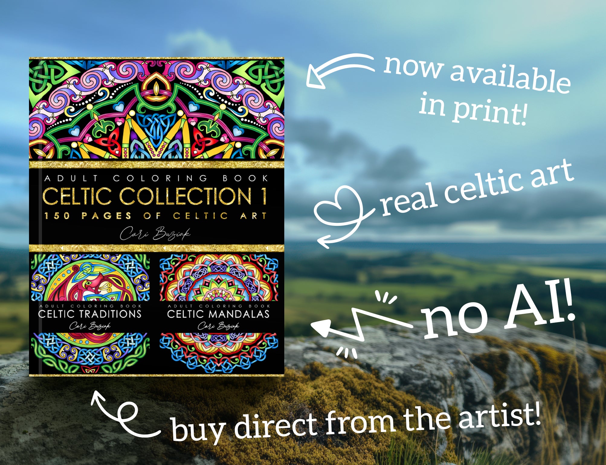 a book about celtic art on a rock