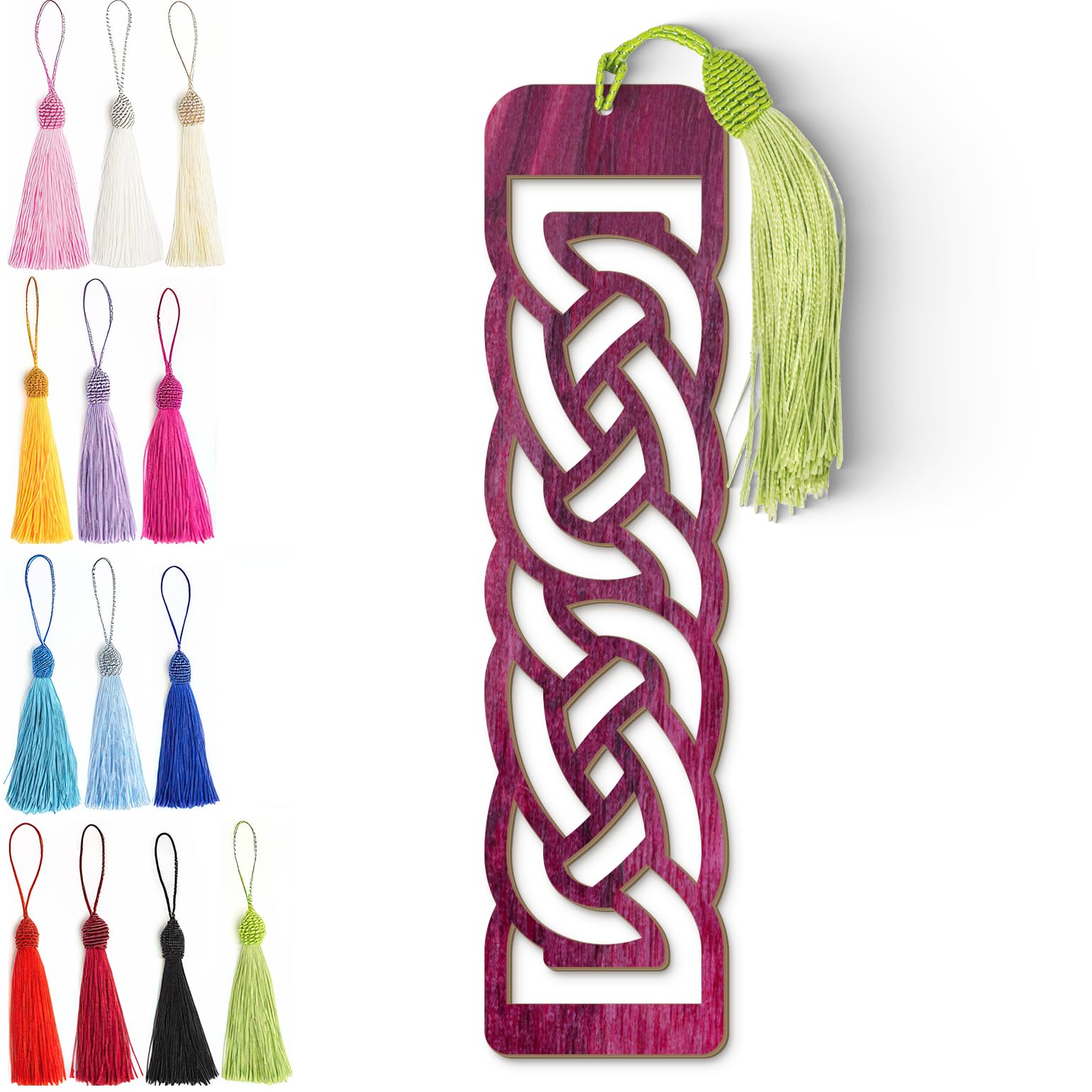 Celtic Wooden Bookmark – Laser Cut Interlocking Knot Design with Purple Wood Finish & Tassel