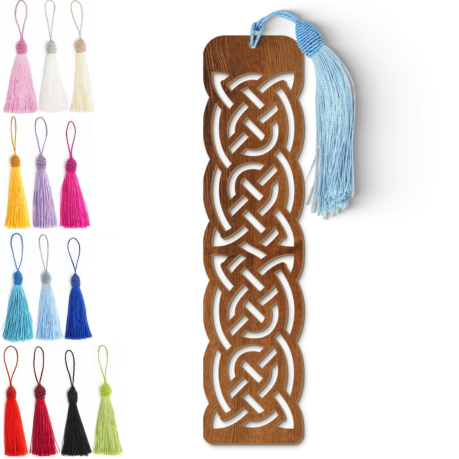 Celtic Wooden Bookmark – Laser Cut Knot Design with Dark Wood Grain Tassel