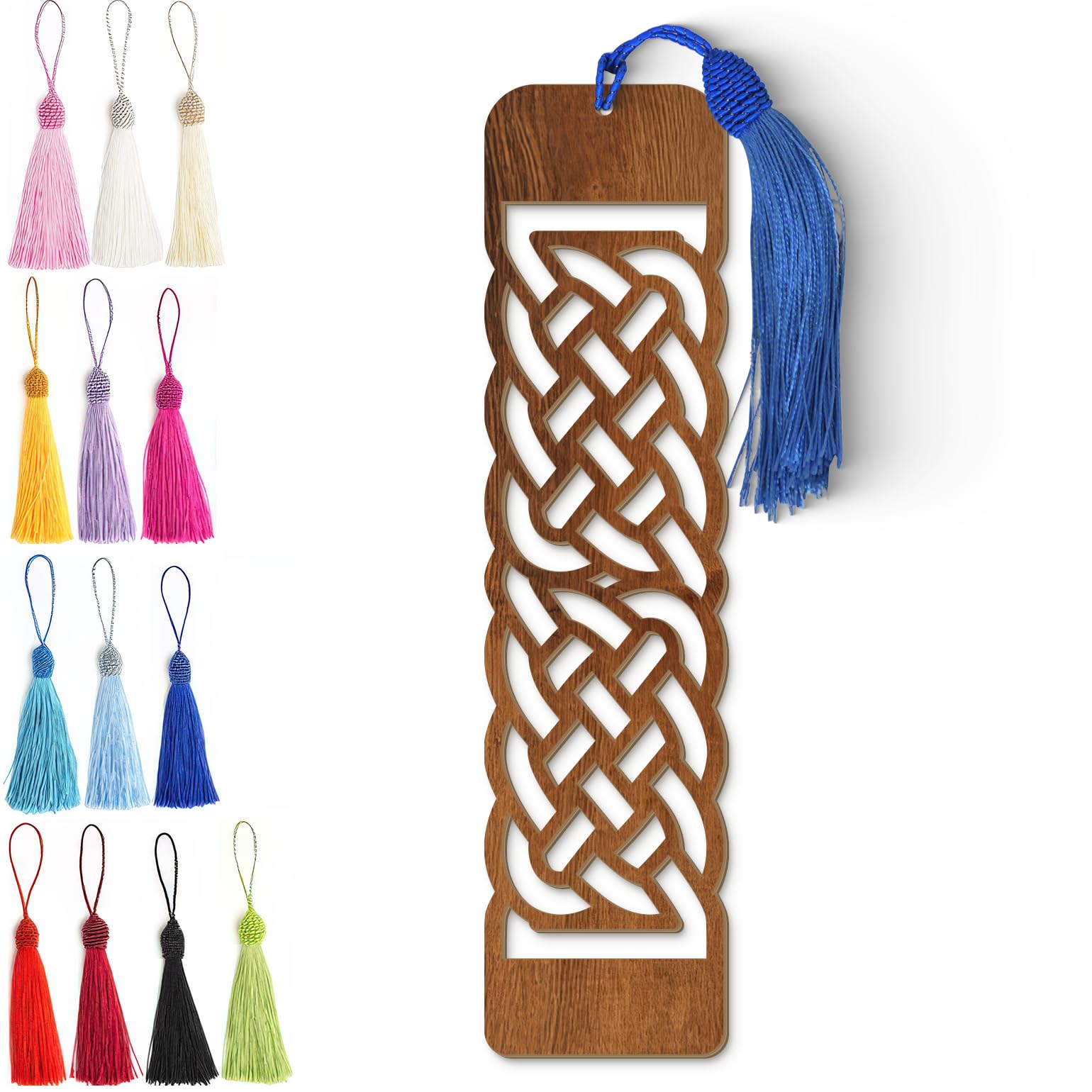 Celtic Wooden Bookmark – Handmade Laser Cut Dark Wood Grain Design with Tassel