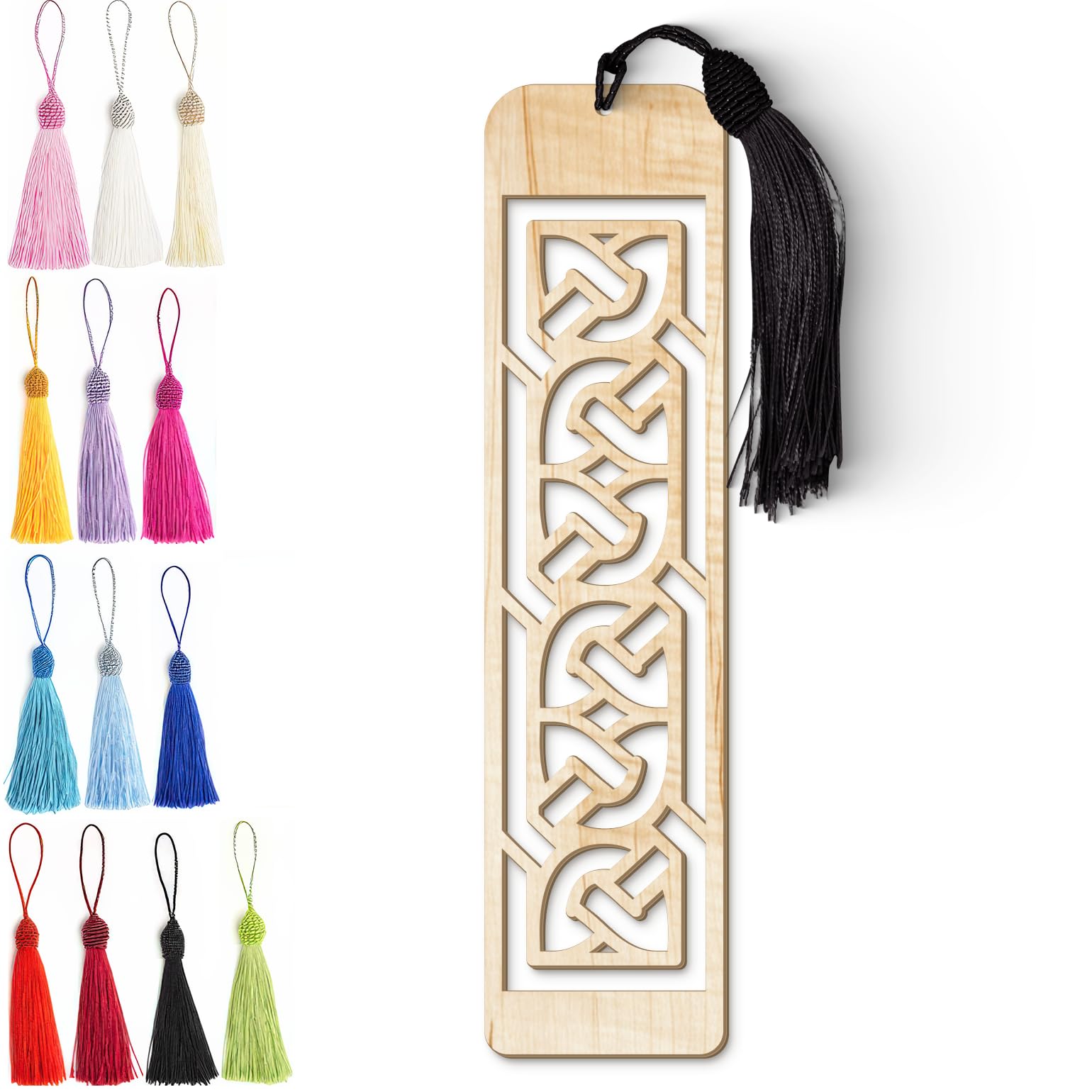 Celtic Wooden Bookmark – Laser Cut Interlocking Knot Design | Silky Tassel