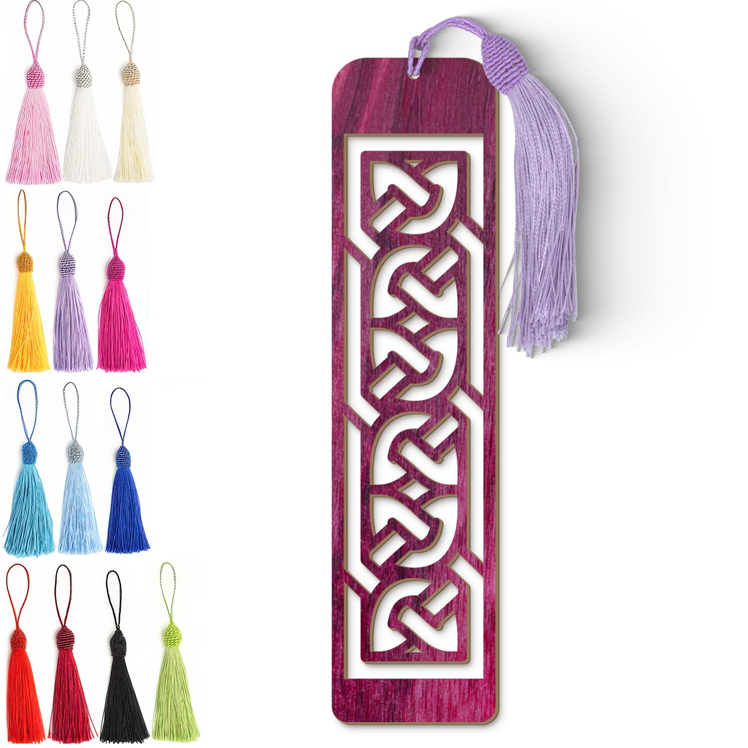 Celtic Wooden Bookmark – Laser Cut Interlocking Knot Design | Purple Wood Finish Tassel