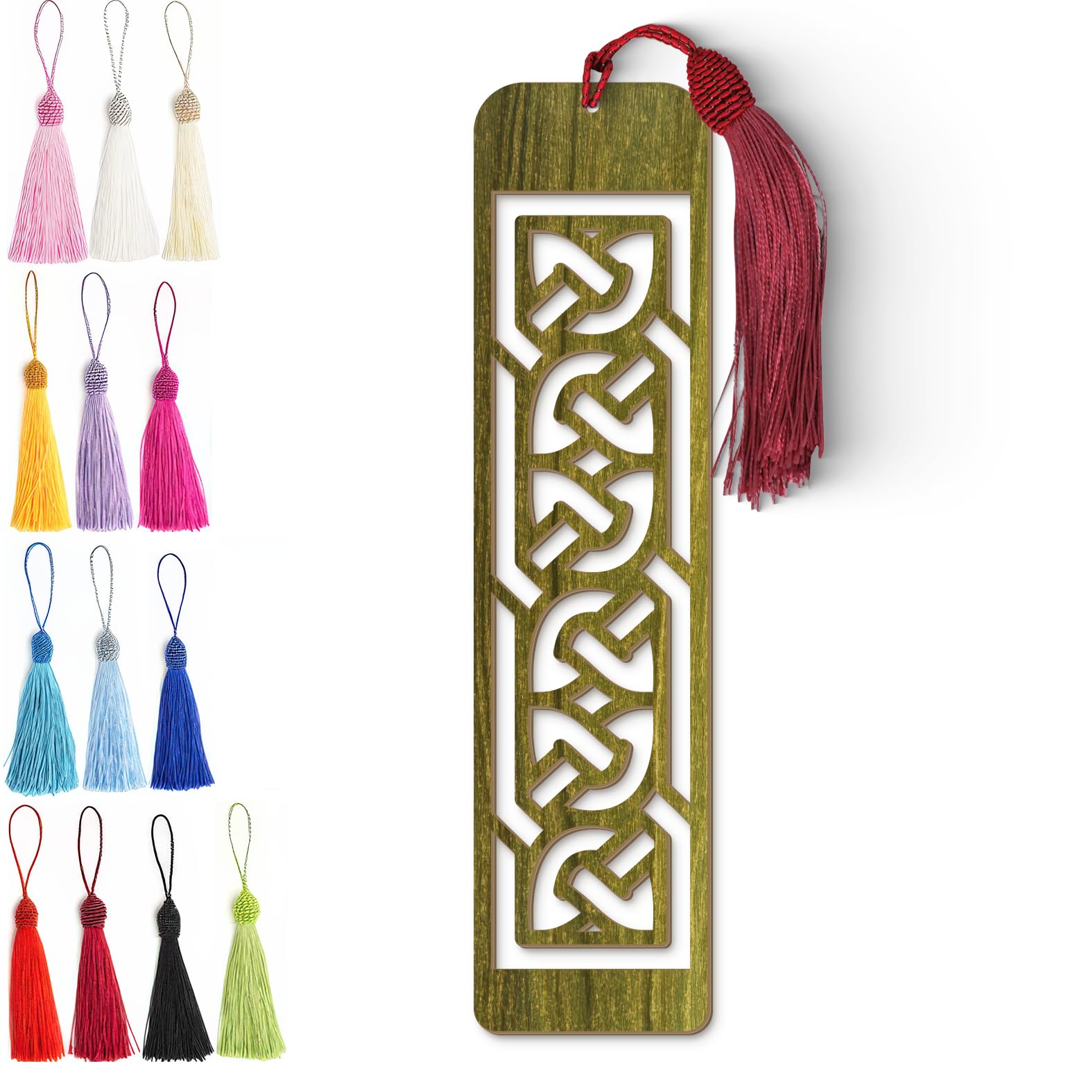 Celtic Wooden Bookmark – Laser Cut Interlocking Knot Design with Olive Green Finish