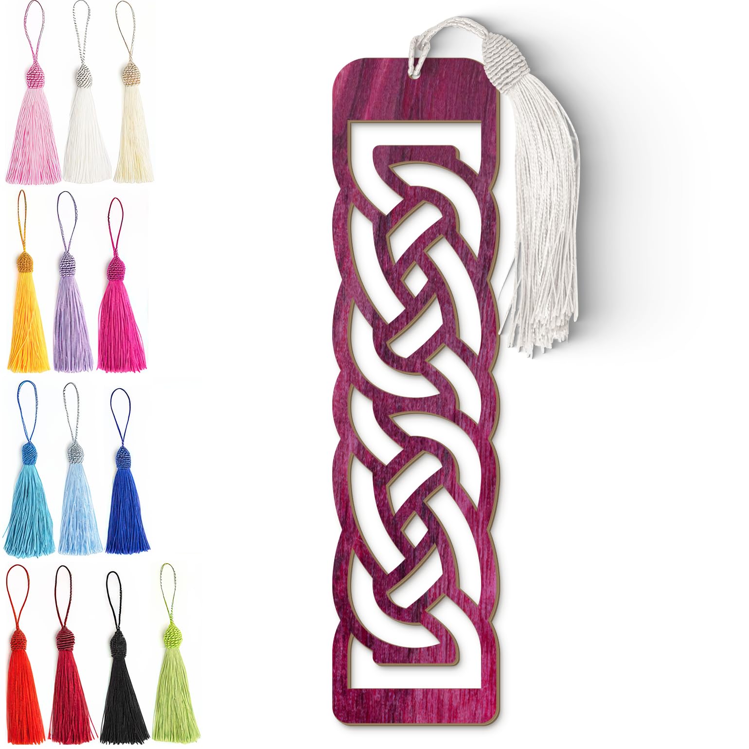 Celtic Wooden Bookmark – Laser Cut Interlocking Knot Design with Purple Wood Finish & Tassel