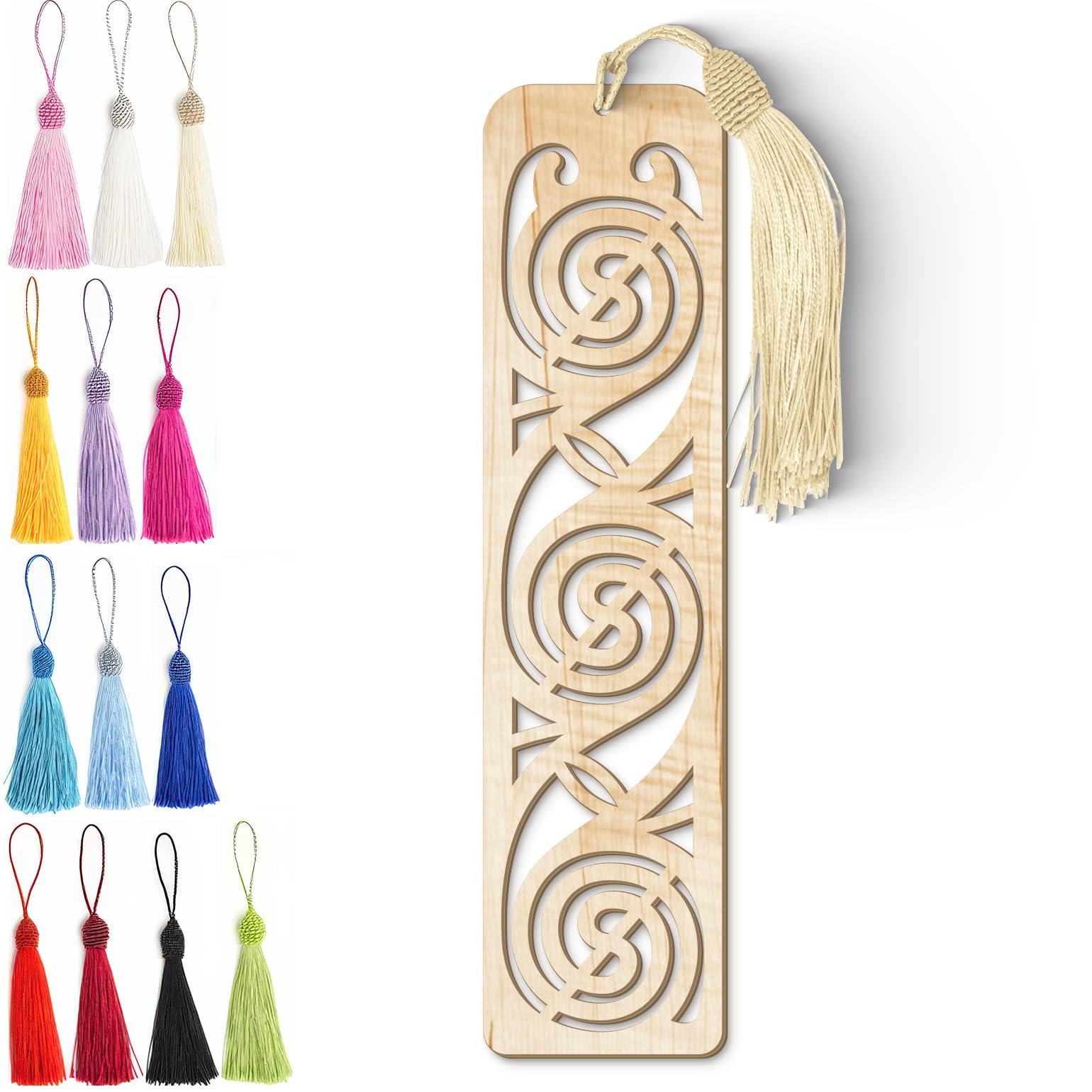 Celtic Wooden Bookmark – Laser Cut Triskele Design with Tassel | Light Wood Finish