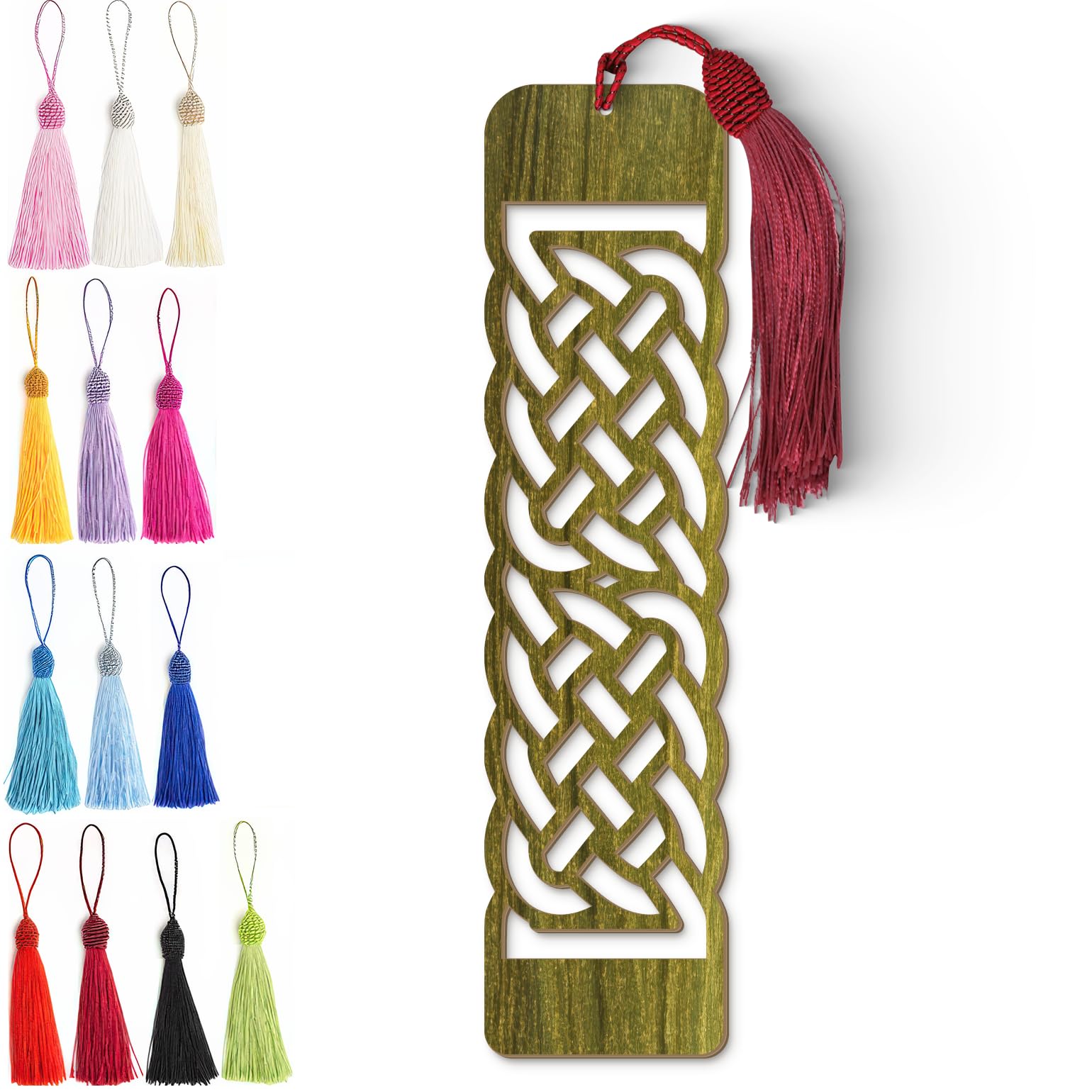 Celtic Wooden Bookmark – Intricate Laser Cut Knot Design with Silky Tassel