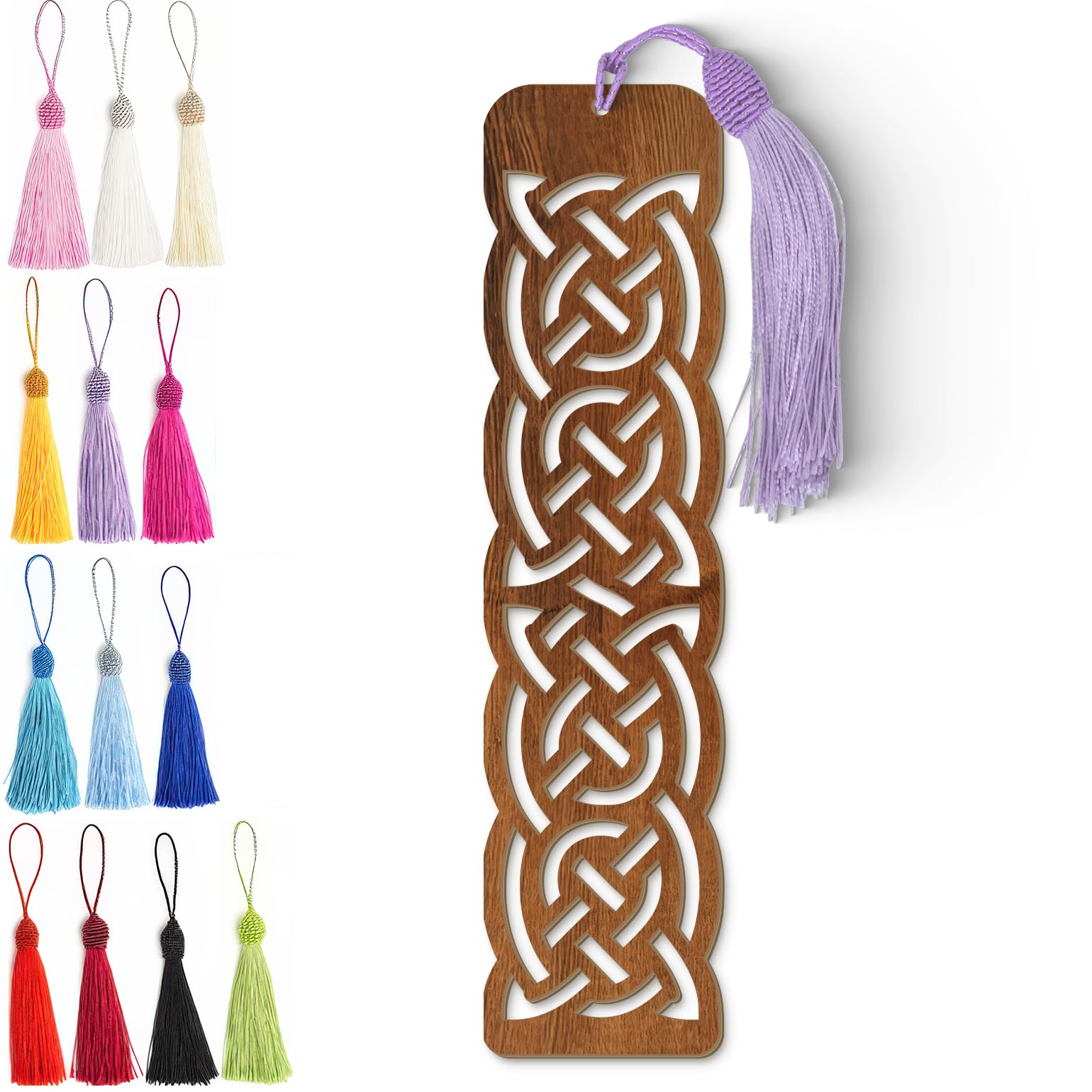 Celtic Wooden Bookmark – Laser Cut Knot Design with Dark Wood Grain Tassel