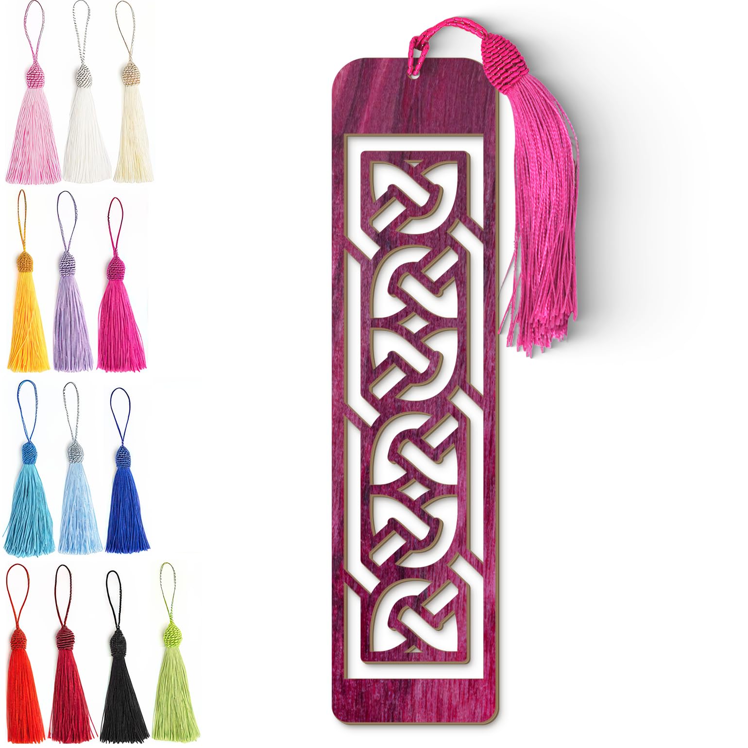 Celtic Wooden Bookmark – Laser Cut Interlocking Knot Design | Purple Wood Finish Tassel