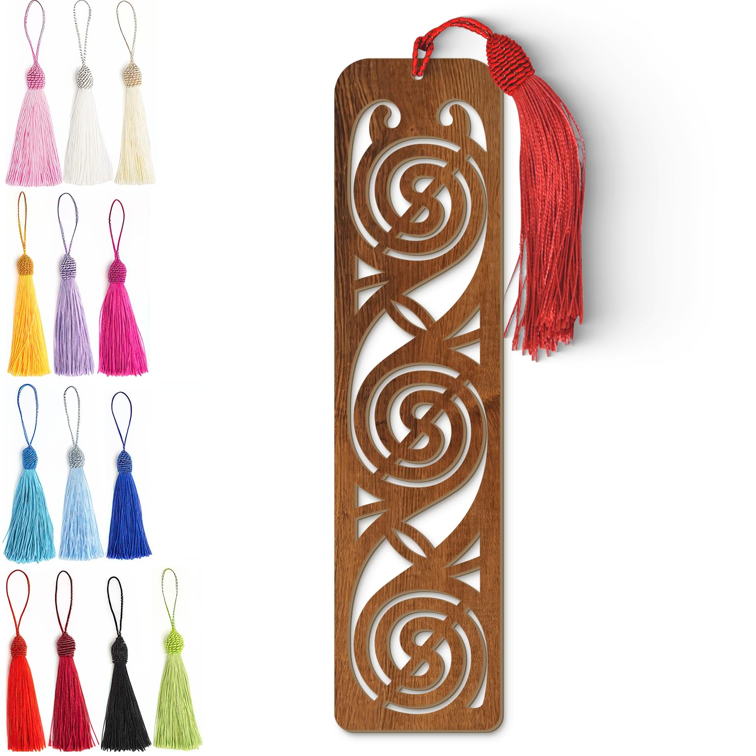 Wooden Bookmark | Celtic Spiral Design - Laser Cut Dark Wood Finish with Tassel