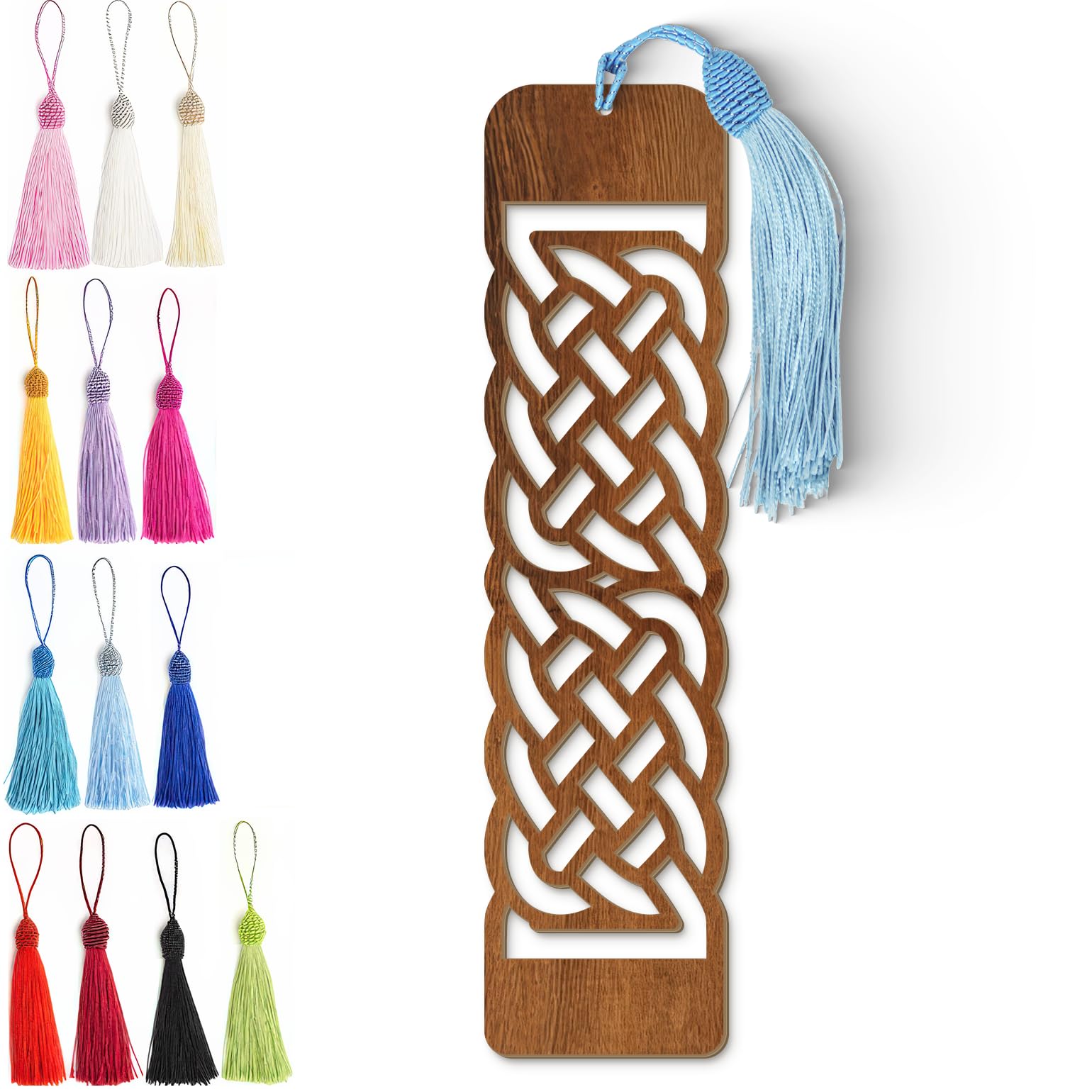 Celtic Wooden Bookmark – Handmade Laser Cut Dark Wood Grain Design with Tassel