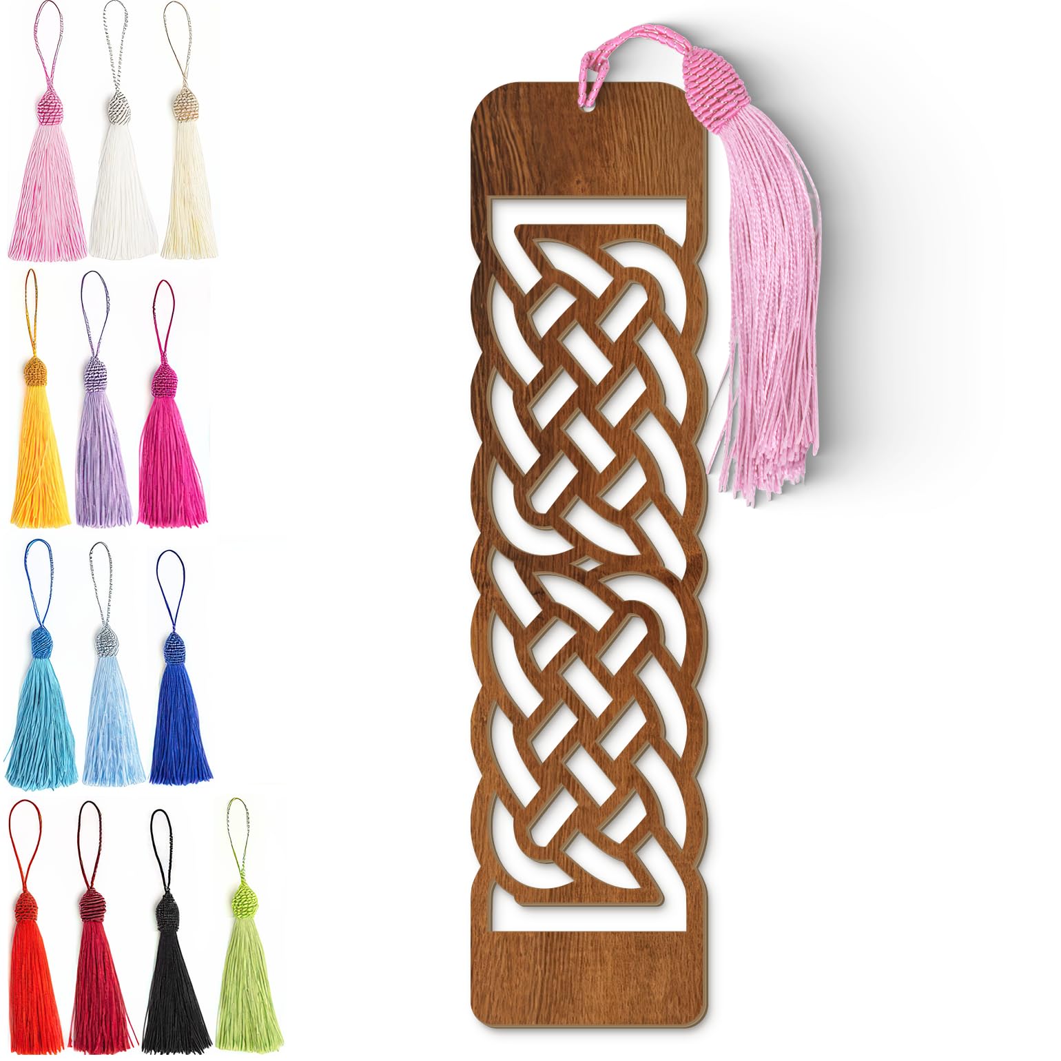 Celtic Wooden Bookmark – Handmade Laser Cut Dark Wood Grain Design with Tassel